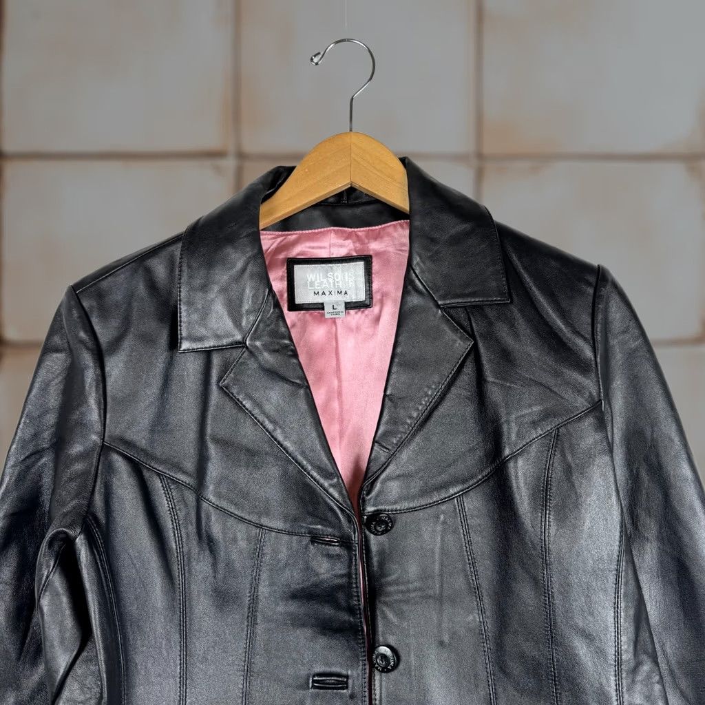 Vintage VINTAGE Wilsons Leather Coat Womens L Black Leather Mid-Length 90s Satin Pink Liner Regular Coat Mens Womens Girls Size L / US 10 / IT 46 - 1 Thumbnail