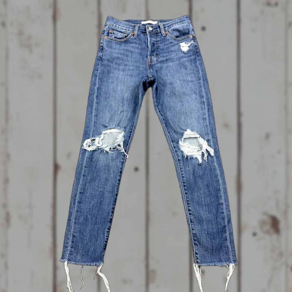 Levi's Levi's Wedgie Fit Jeans Womens 27 Skinny High Rise Button Fly Denim Blue 24x26 Regular Rise Stretch Distressed Cotton Blend 27 Womens Levi's Jeans Size 24" / US 00 / IT 34 - 1 Thumbnail