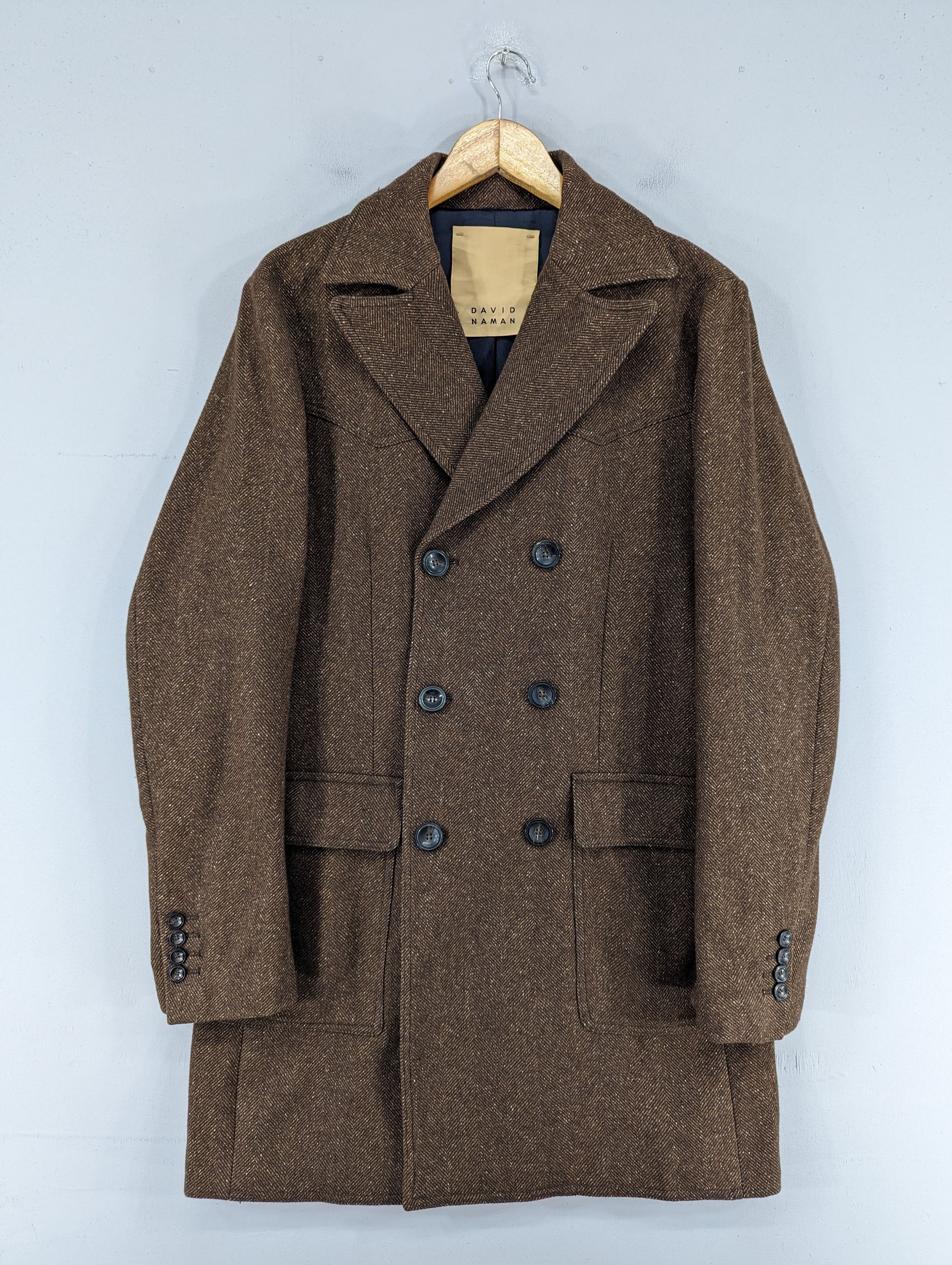 DAVID NAMAN David Naman Herringbone Wool Double Breasted Coat Jacket Size US M / EU 48-50 / 2 - 1 Thumbnail