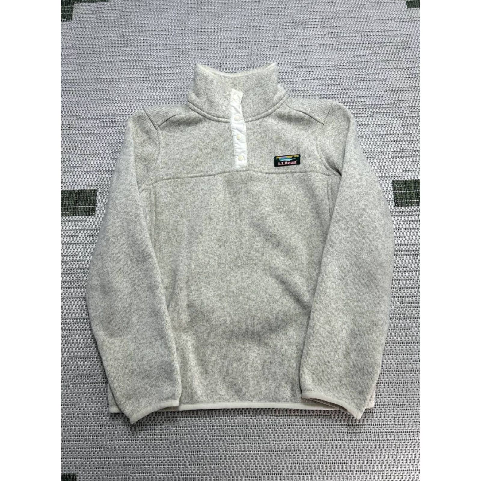 Vintage L.L. Bean Fleece Pullover Sweater Women Small Petite Gray Knit Mock Neck Raglan Sleeve Winter Casual Pullover Lightweight Pockets Button Size S / US 4 / IT 40 - 2 Thumbnail