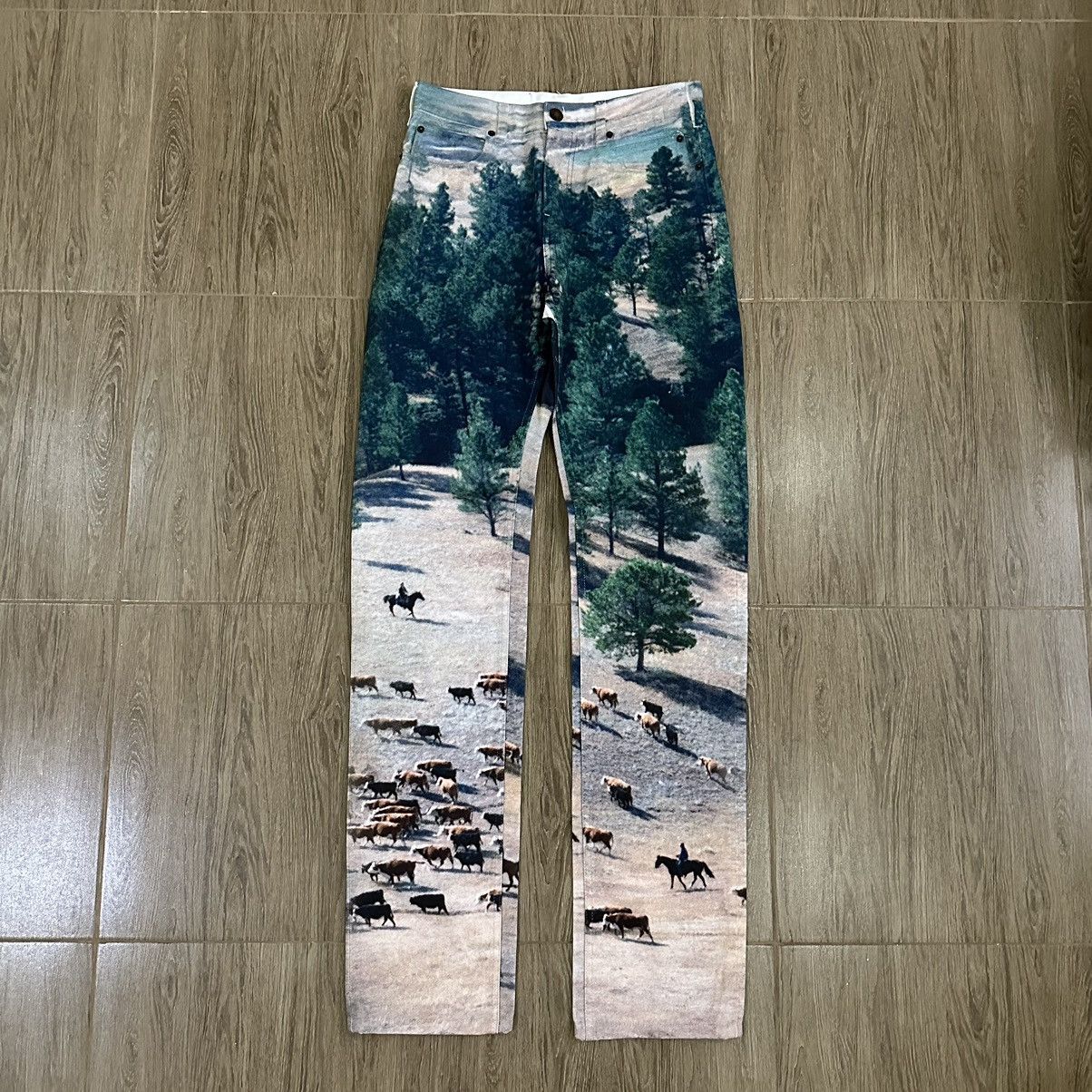 image of Raf Simons X Calvin Klein Landscape Forest Print Jeans in Blue/White, Men's (Size 30)