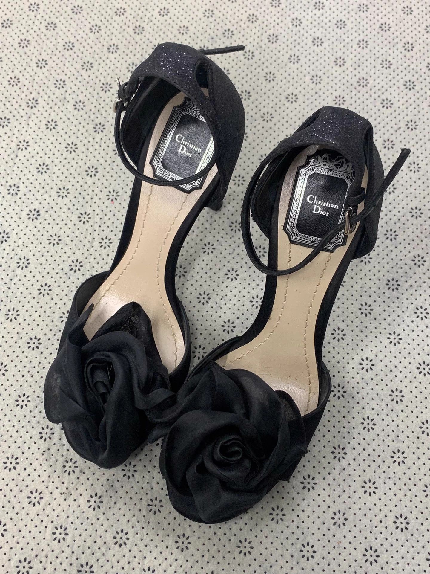Dior Dior Black Rose Satin Paneled Heels 38.5 New Size US 7.5 / IT 37.5 - 1 Thumbnail