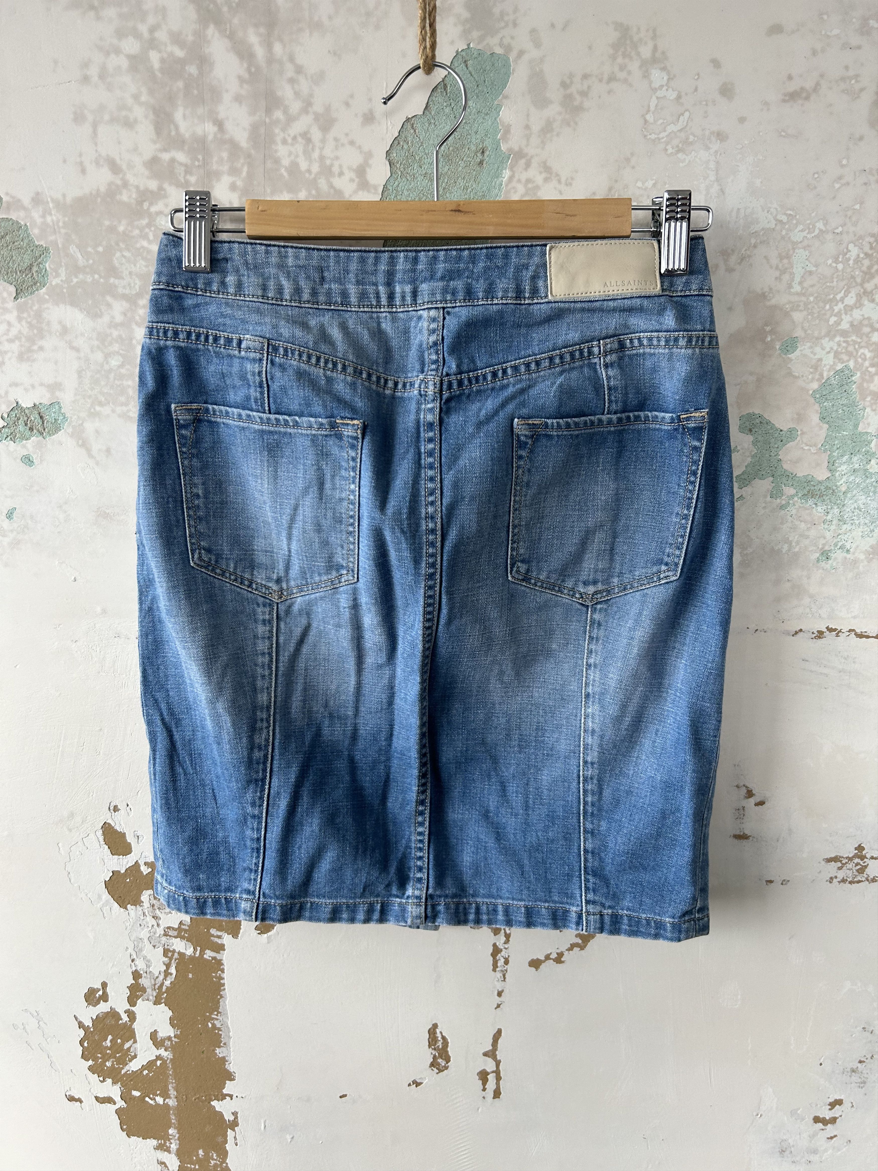 Allsaints × Japanese Brand × Vintage Y2K Vintage All saints Distressed Patchwork Denim Skirt Size 27" / US 4 / IT 40 - 4 Thumbnail