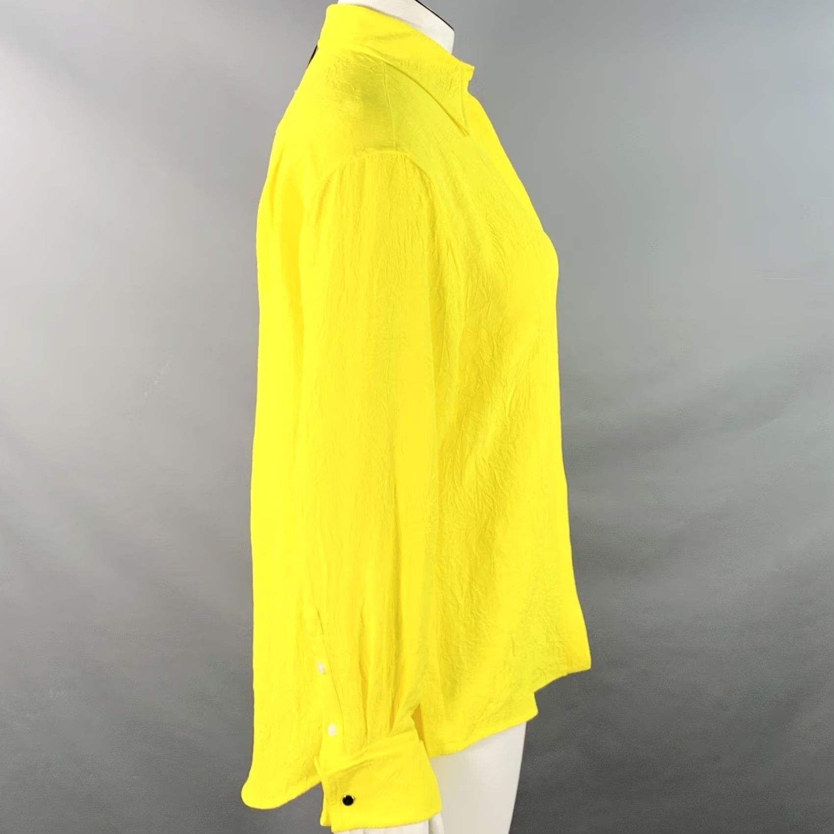 Proenza Schouler PROENZA SCHOULER Shirt L Neon Yellow Wrinkled Acetate Hidden Placket Womens Size L / US 10 / IT 46 - 2 Thumbnail