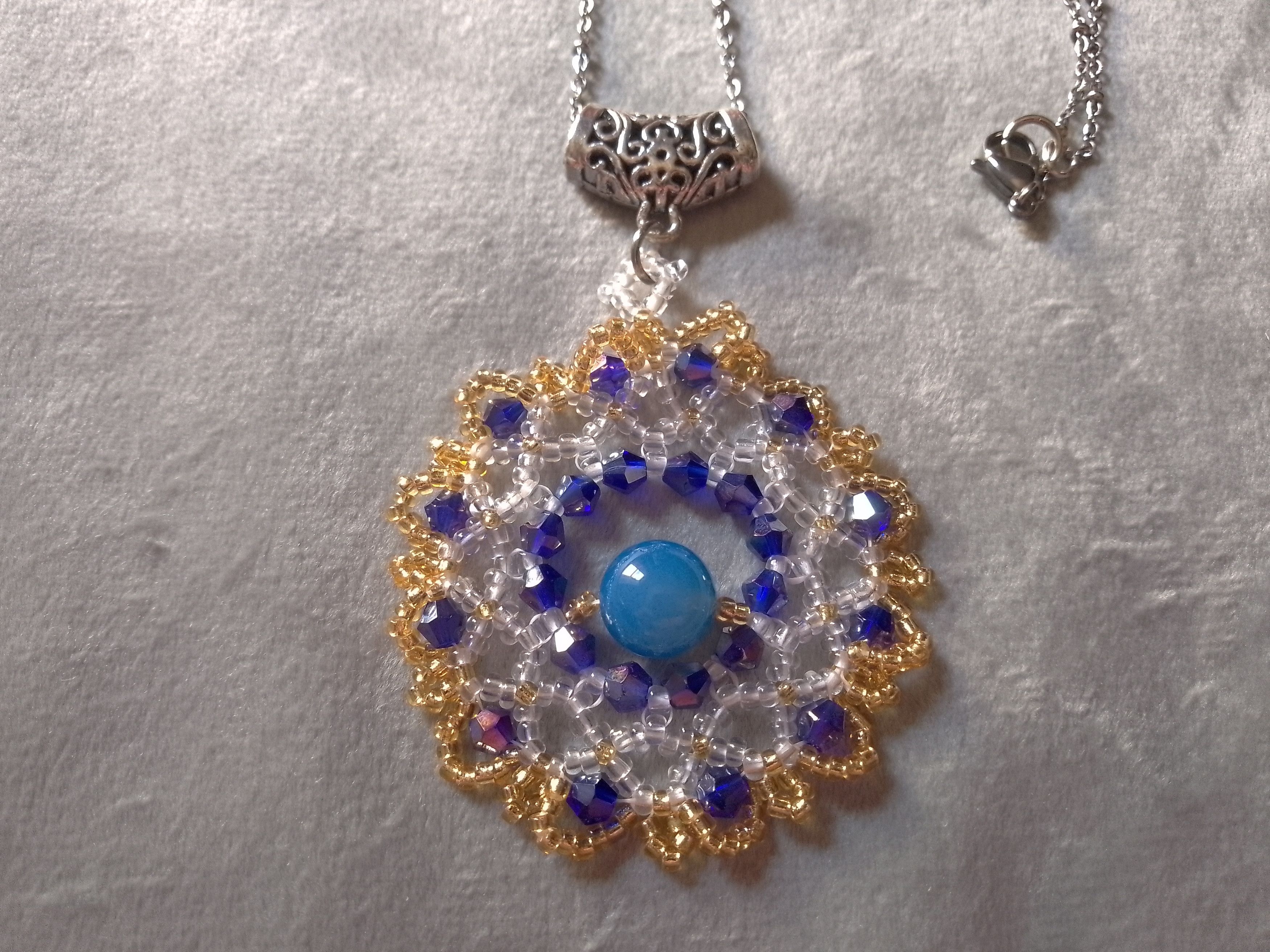 Handmade Long Necklace. Rhodium plated. Blue agate gemstones pendant Size ONE SIZE - 7 Thumbnail
