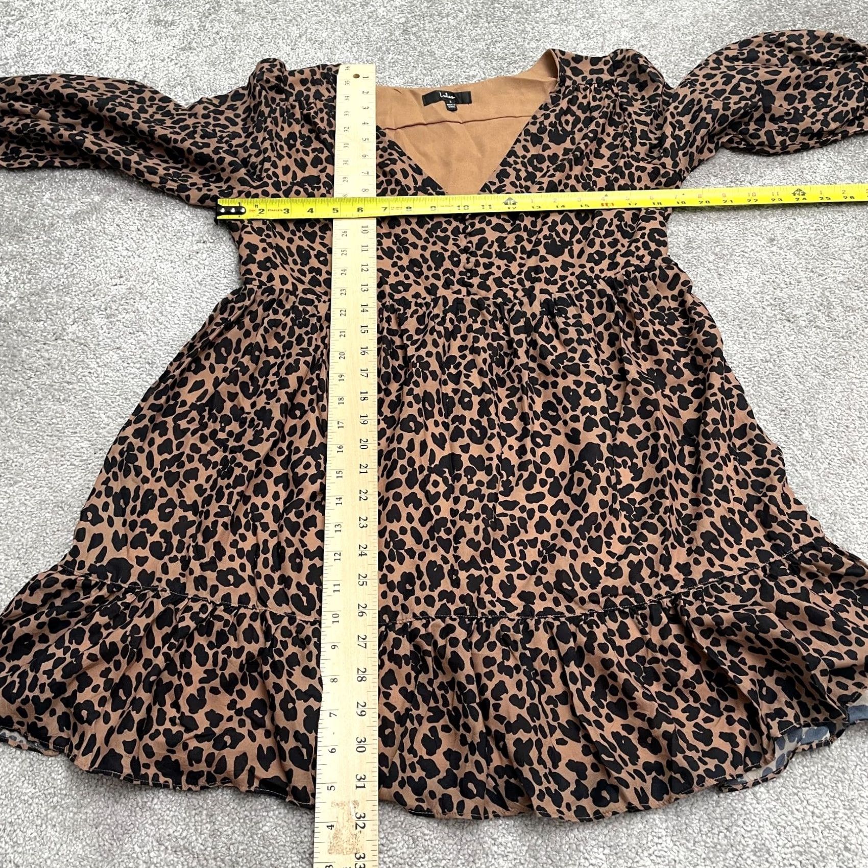 Lulus Lulus Leopard Mini Short Dress Womens Small Brown Black Animal Print Ruffle Puff Dress Size 28" / US 6 / IT 42 - 6 Thumbnail