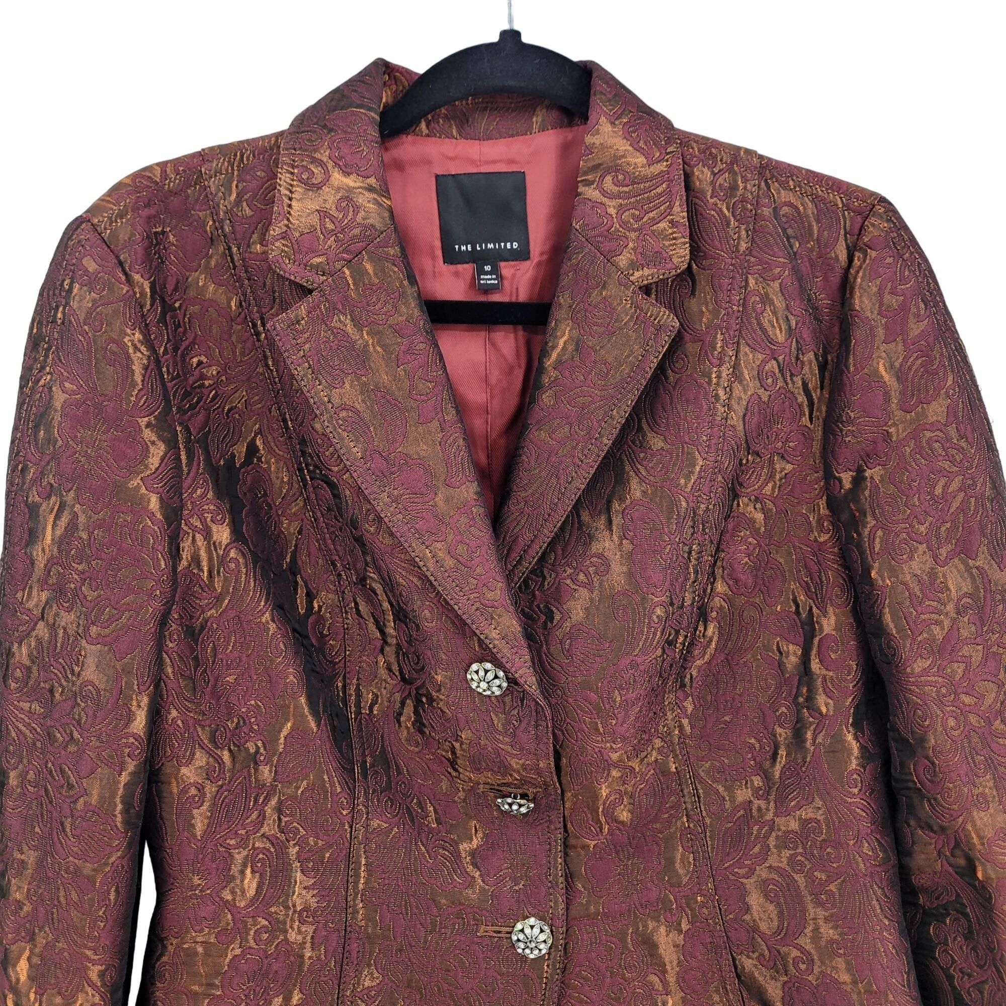 Vintage Vtg Y2k Maroon Metallic Blazer Sz !0 Smoking Jacket Jacquard Size L / US 10 / IT 46 - 5 Thumbnail