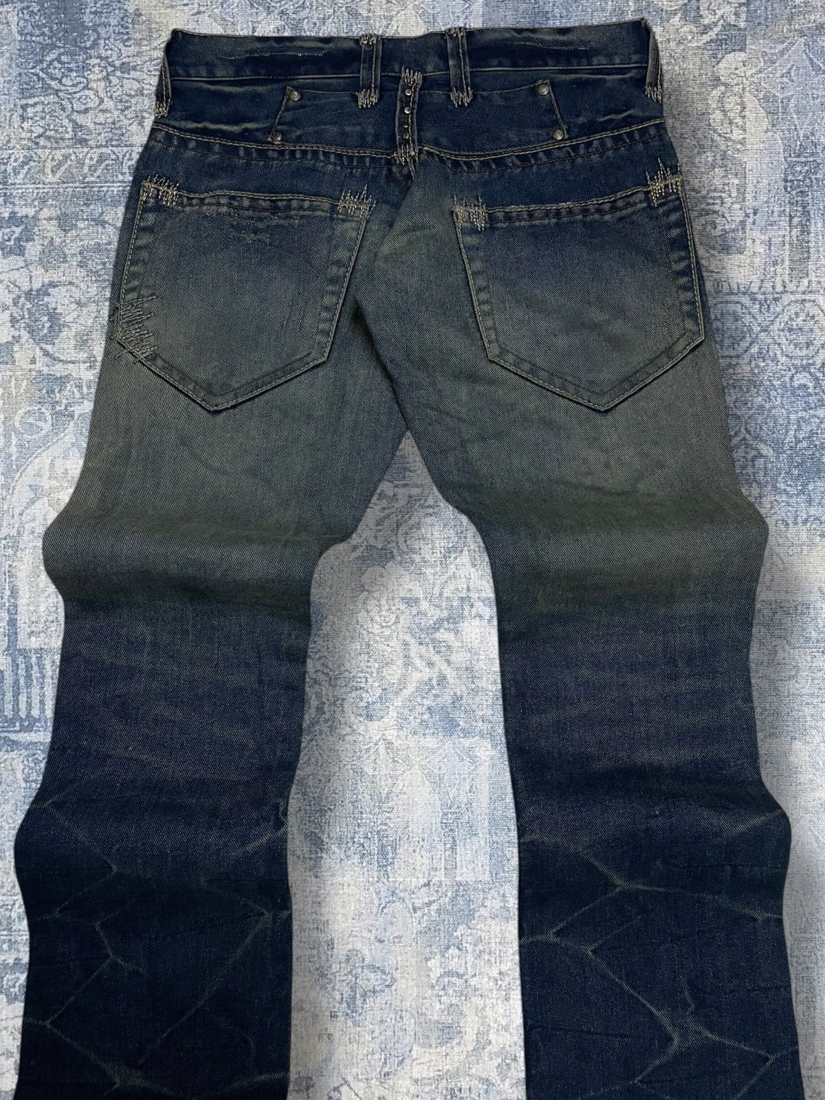 Le Grande Bleu (L.G.B.) Vintage 1990s Og Japan Designer Lagust Scab Distressed Denim Size US 30 / EU 46 - 13 Thumbnail