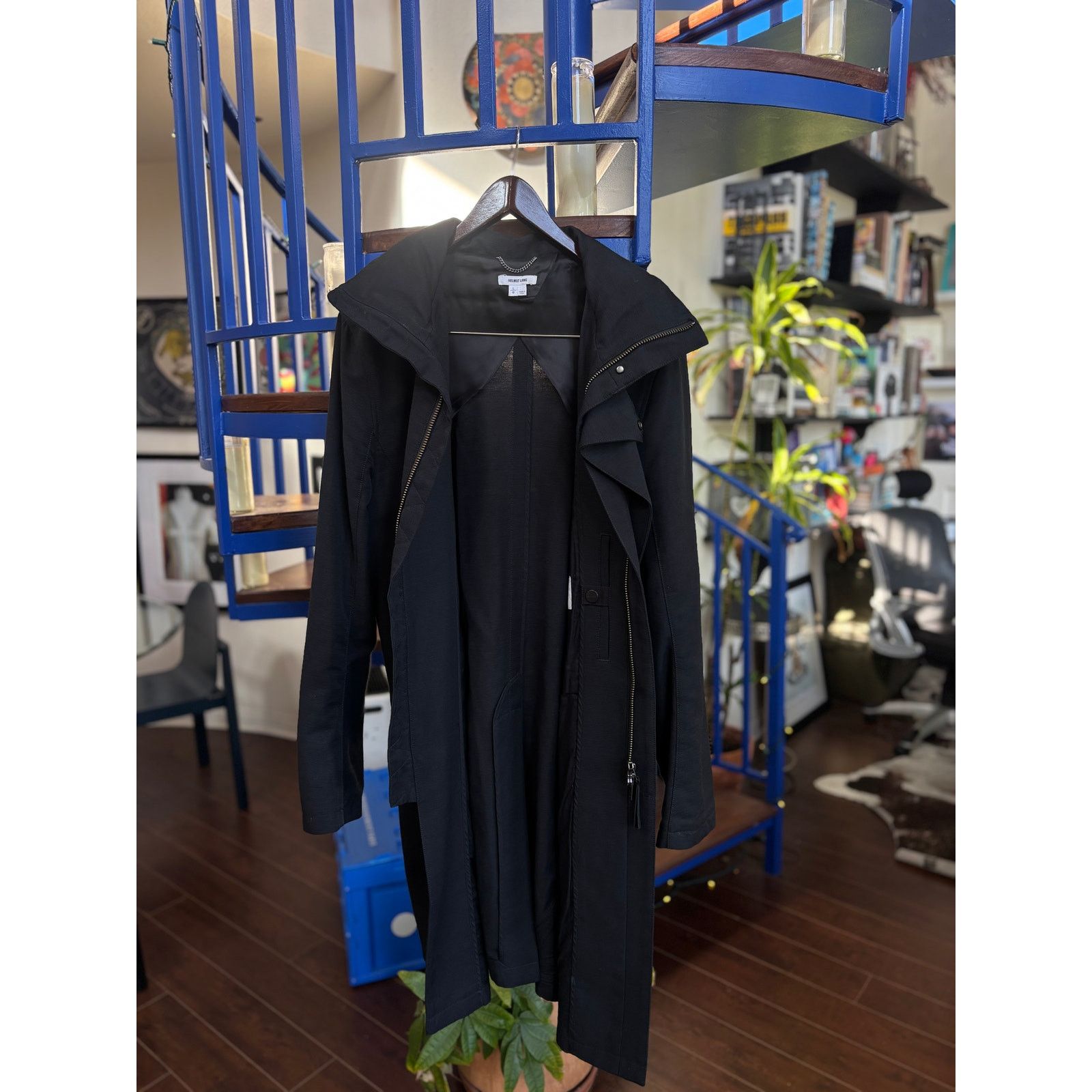 Helmut Lang Black Asymmetrical Zip Coat Size L