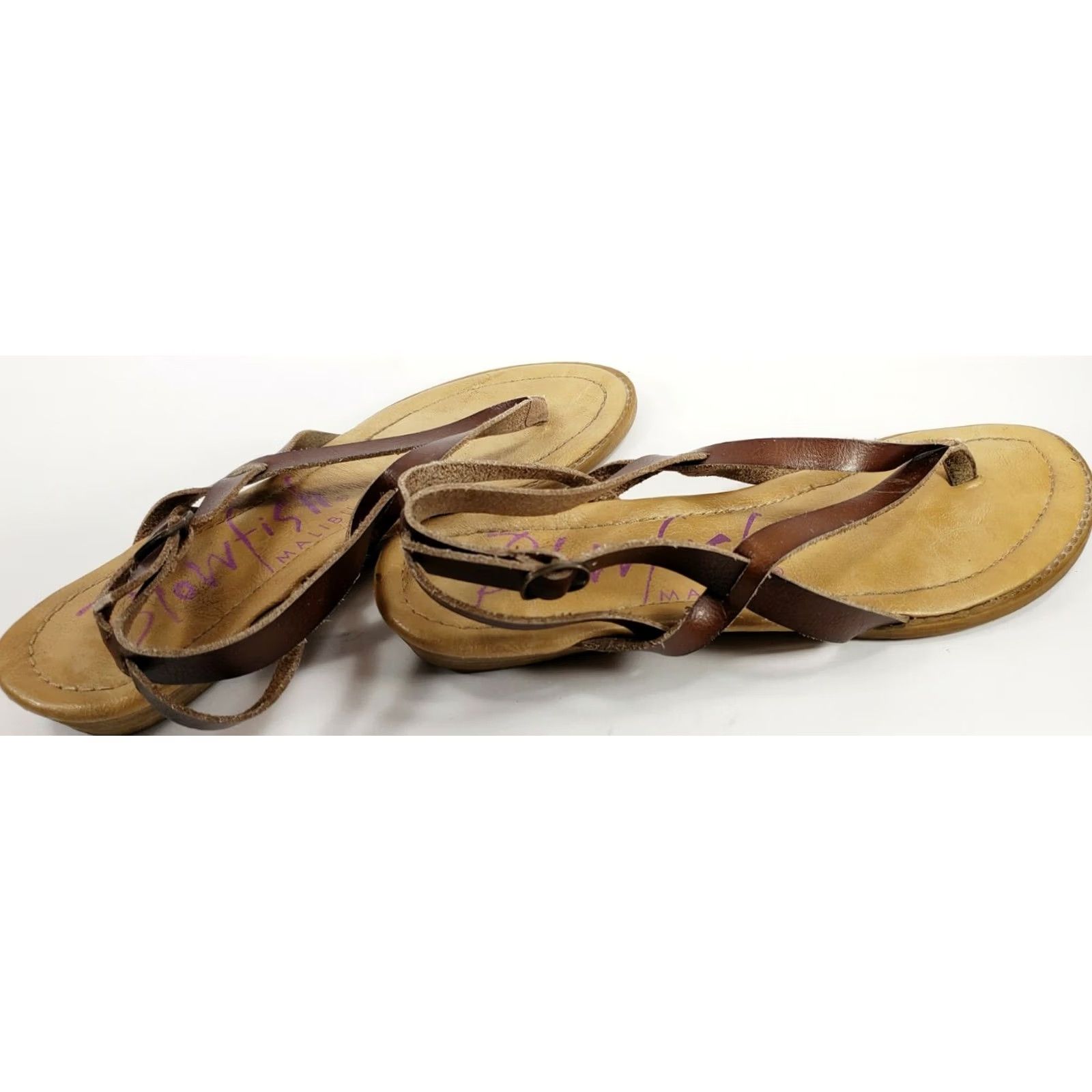 Vintage Blowfish Strappy Flat Sandal Brown Leather Slingback Women's 8.5M Size US 9 / IT 39 - 6 Thumbnail