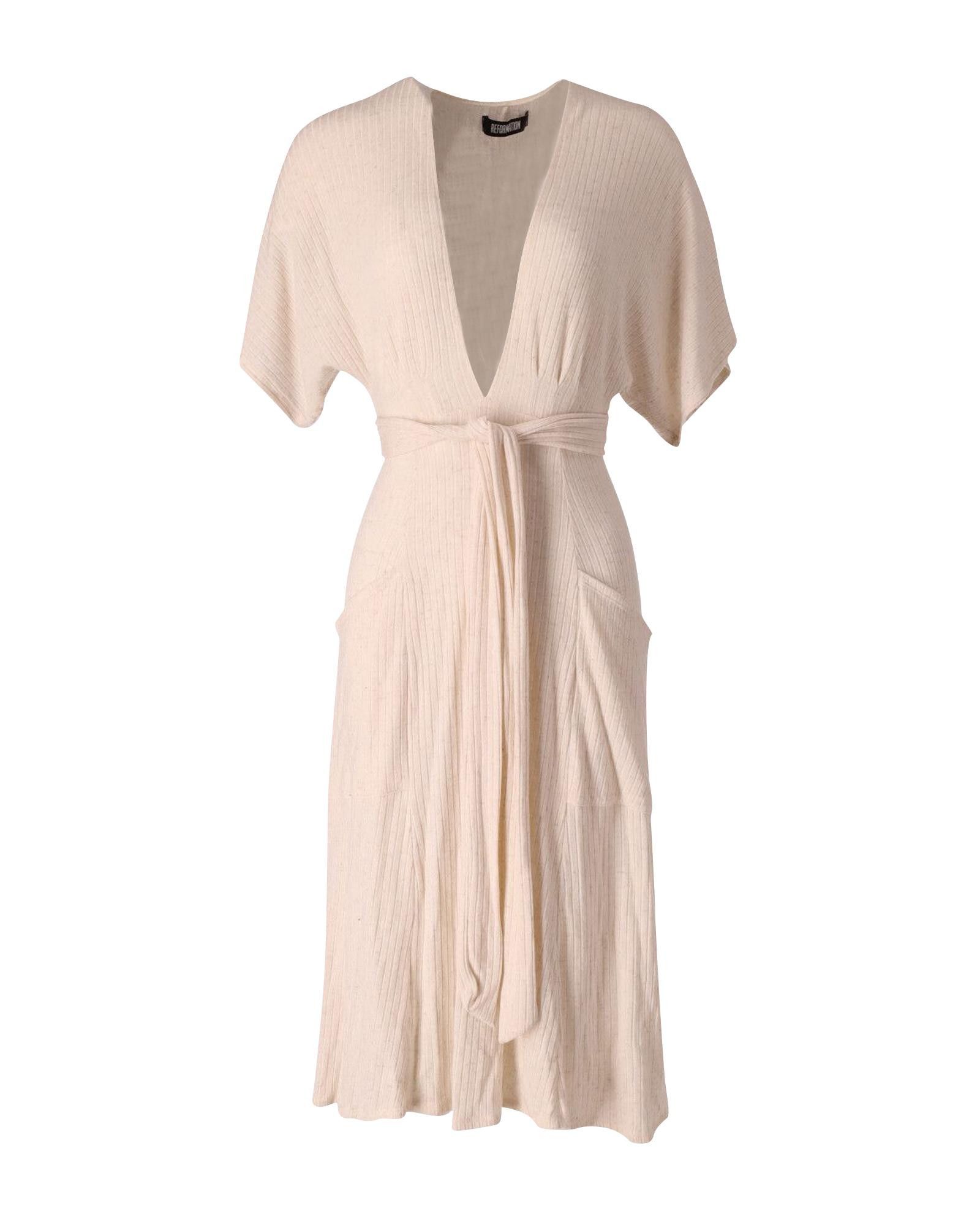 image of Reformation Soft Ribbed Midi Dress With Dolman Sleeves And Pockets in White/Cream, Women's (Size XS