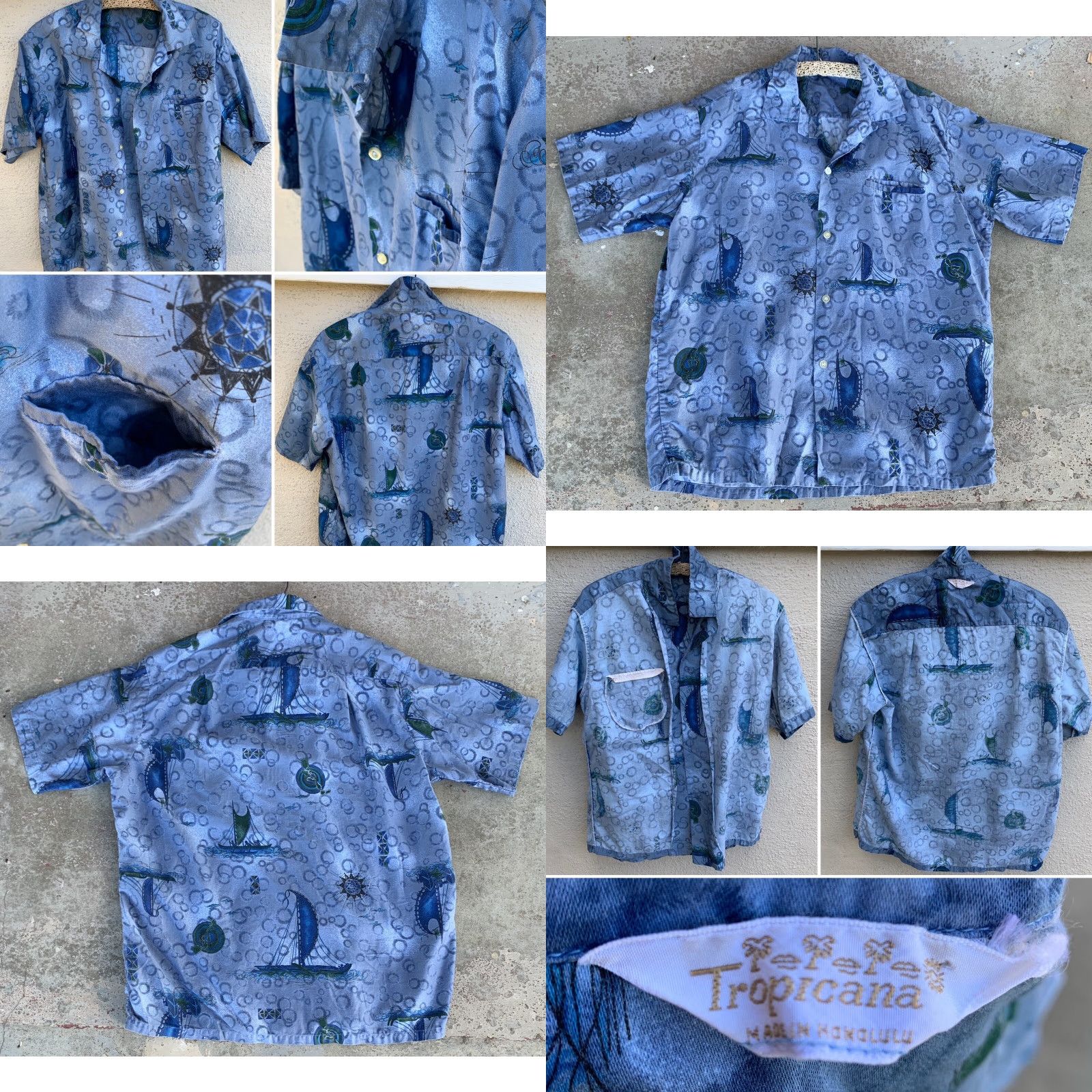 ALOHAS VINTAGE Tropicana Hawaiian Shirt Short Sleeve L Blue Loop Collar Aloha Tiki Made In Honolulu Hawaii Tropicana Look: Sportswear/Beach Size US L / EU 52-54 / 3 - 9 Thumbnail