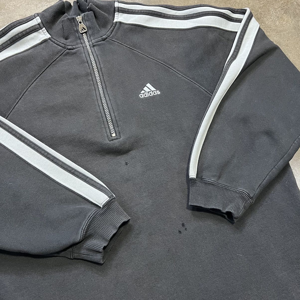 Adidas × Vintage Vintage 90s Adidas Sweatshirt Faded Black Oversized Boxy 1/4 Size US M / EU 48-50 / 2 - 3 Thumbnail