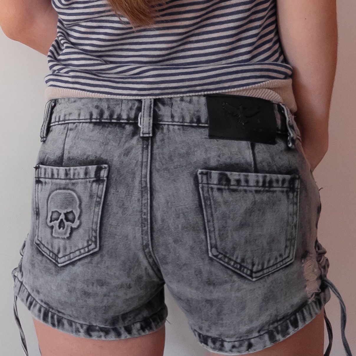 Vintage Black Premium by EMP Grunge denim mini embroidery shorts y2k Size 27" / US 4 / IT 40 - 2 Thumbnail