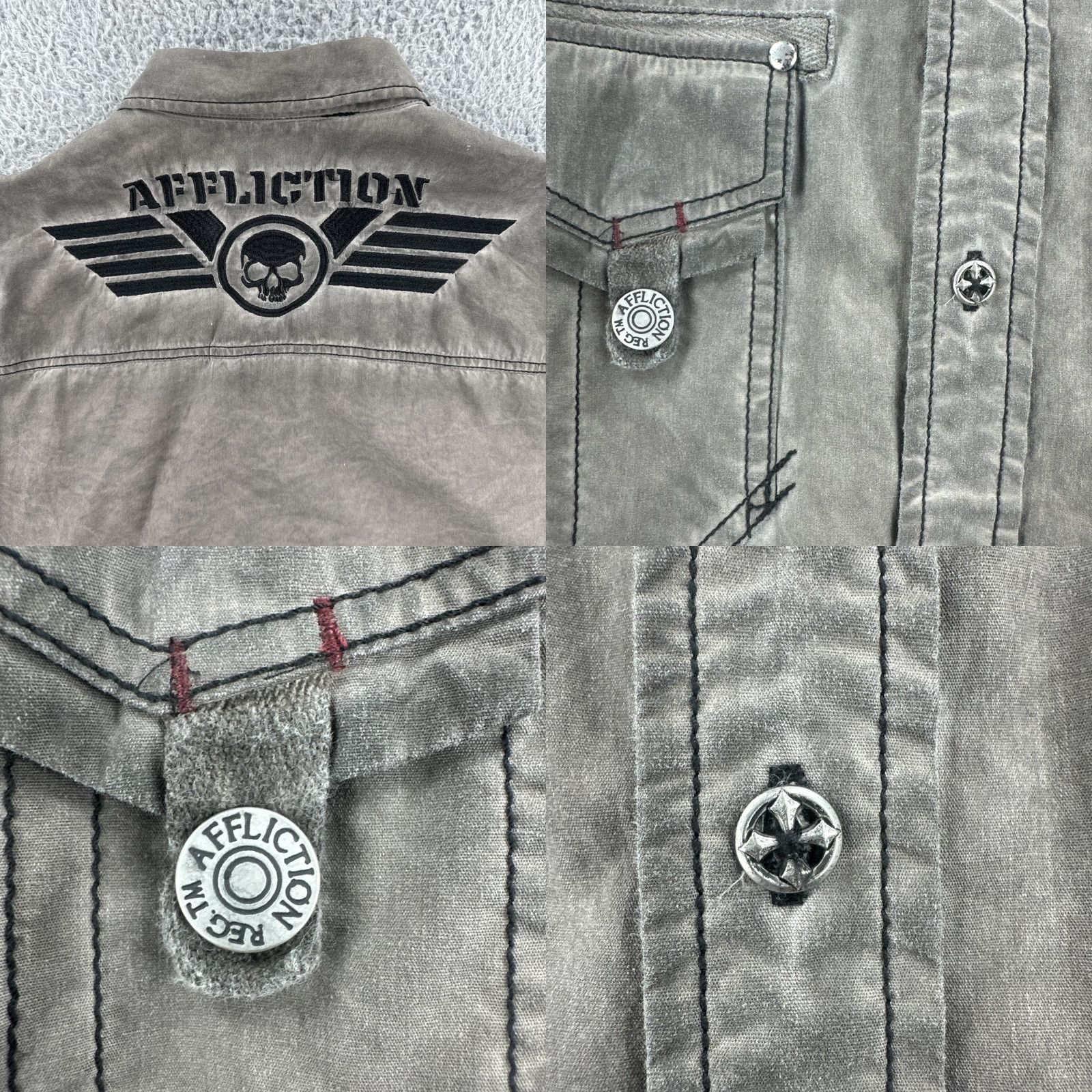 Affliction VINTAGE Affliction Gray Button-Up Shirt Mens Large Regular Fit Y2K Fashion EUC Size US L / EU 52-54 / 3 - 10 Thumbnail