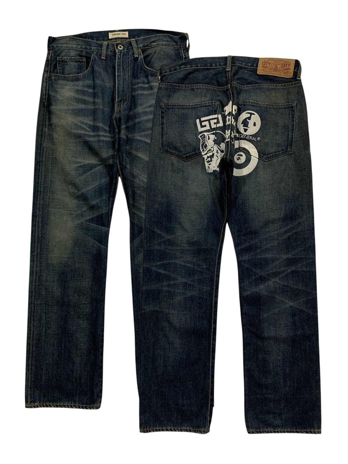Bape Vintage OG Bape A Bathing Ape Multi Logo Jeans Size US 33 - 2 Thumbnail