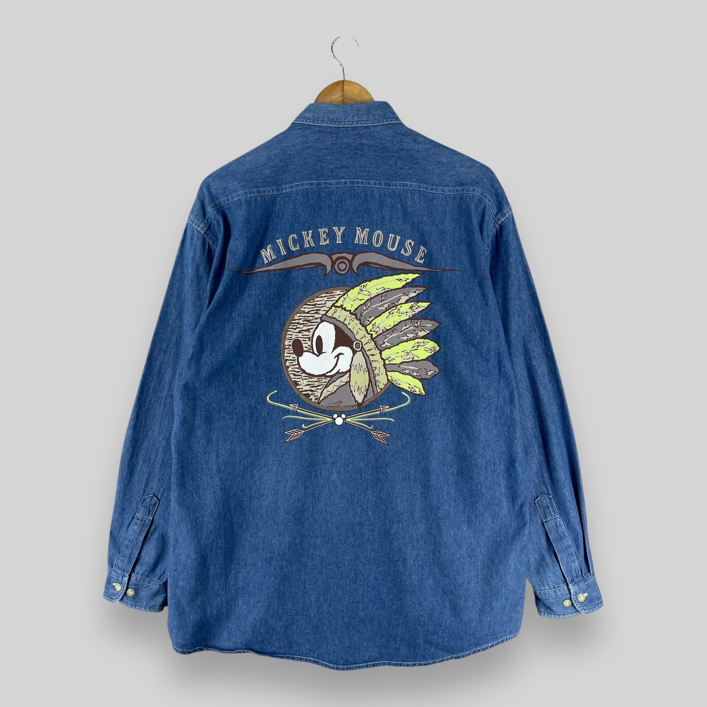 Disney Vintage 90's MICKEY MOUSE Double Pocket Denim Shirt Size US L / EU 52-54 / 3 - 1 Thumbnail