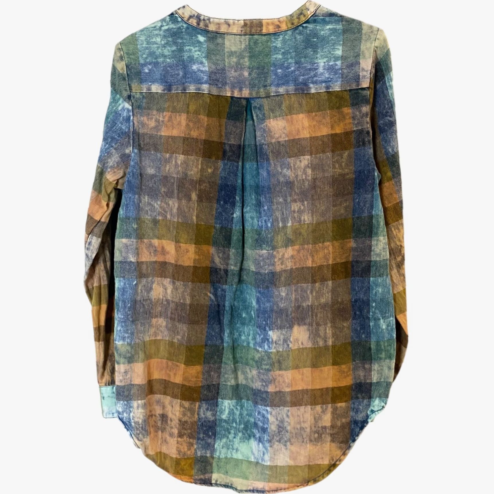 Anthropologie Anthropologie Isabelle Sinclair Ruffle Henley Top Women's S Acid-Washed Tonal Check Multicolor Button-Up Size S / US 4 / IT 40 - 4 Thumbnail