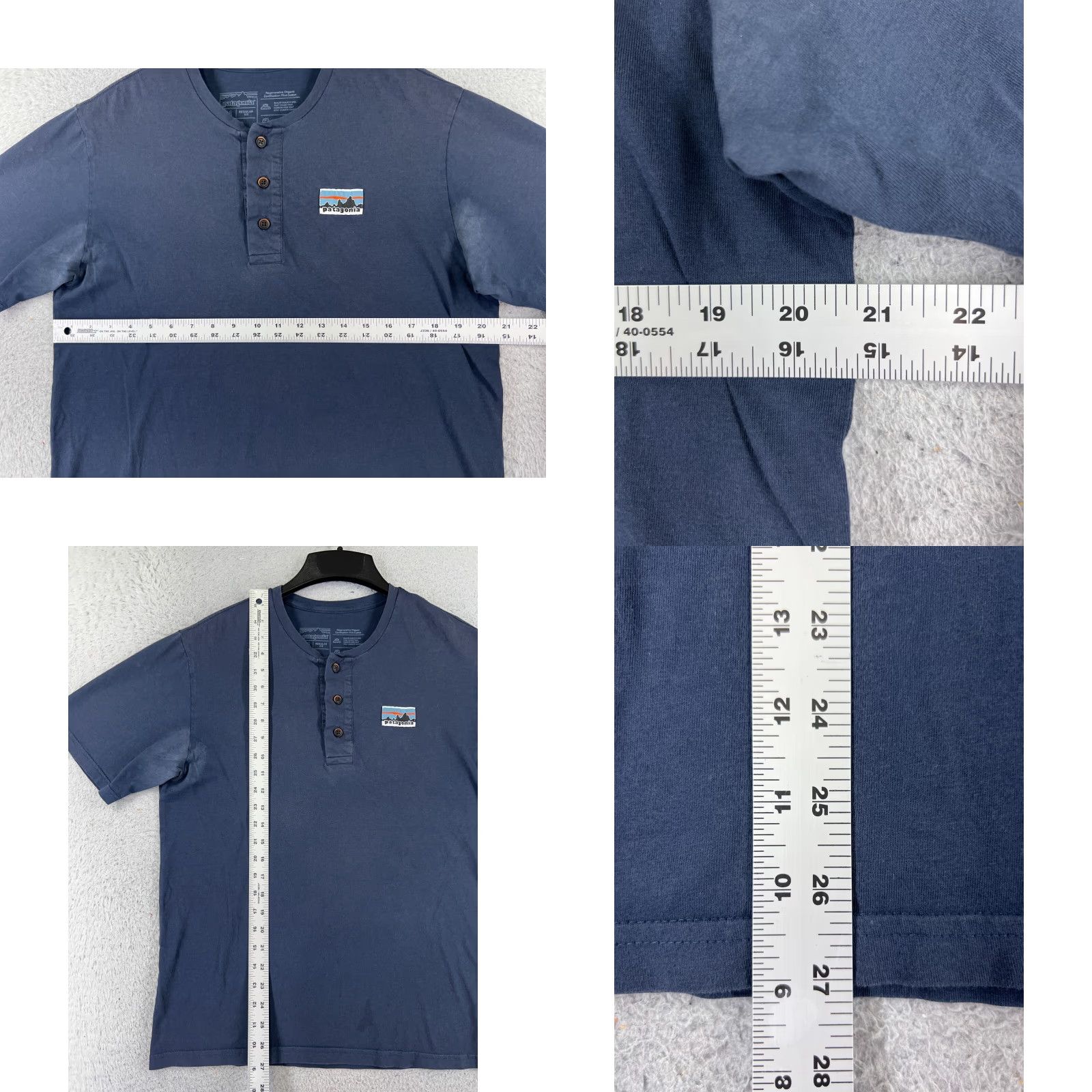 Patagonia Patagonia Shirt Men M Blue Henley Short Sleeve 100% Cotton USA Striped Logo Pockets T-Shirt Alignment: Read Size US M / EU 48-50 / 2 - 8 Thumbnail