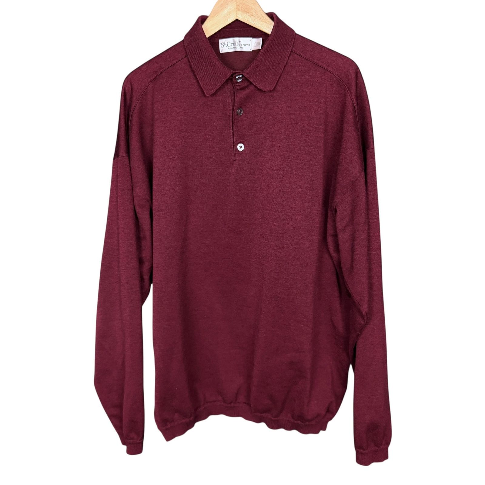 St. Croix Vtg St. Croix Knits Dark Red Long Sleeve Polo Shirt XLT Long Size US XL / EU 56 / 4 - 1 Thumbnail