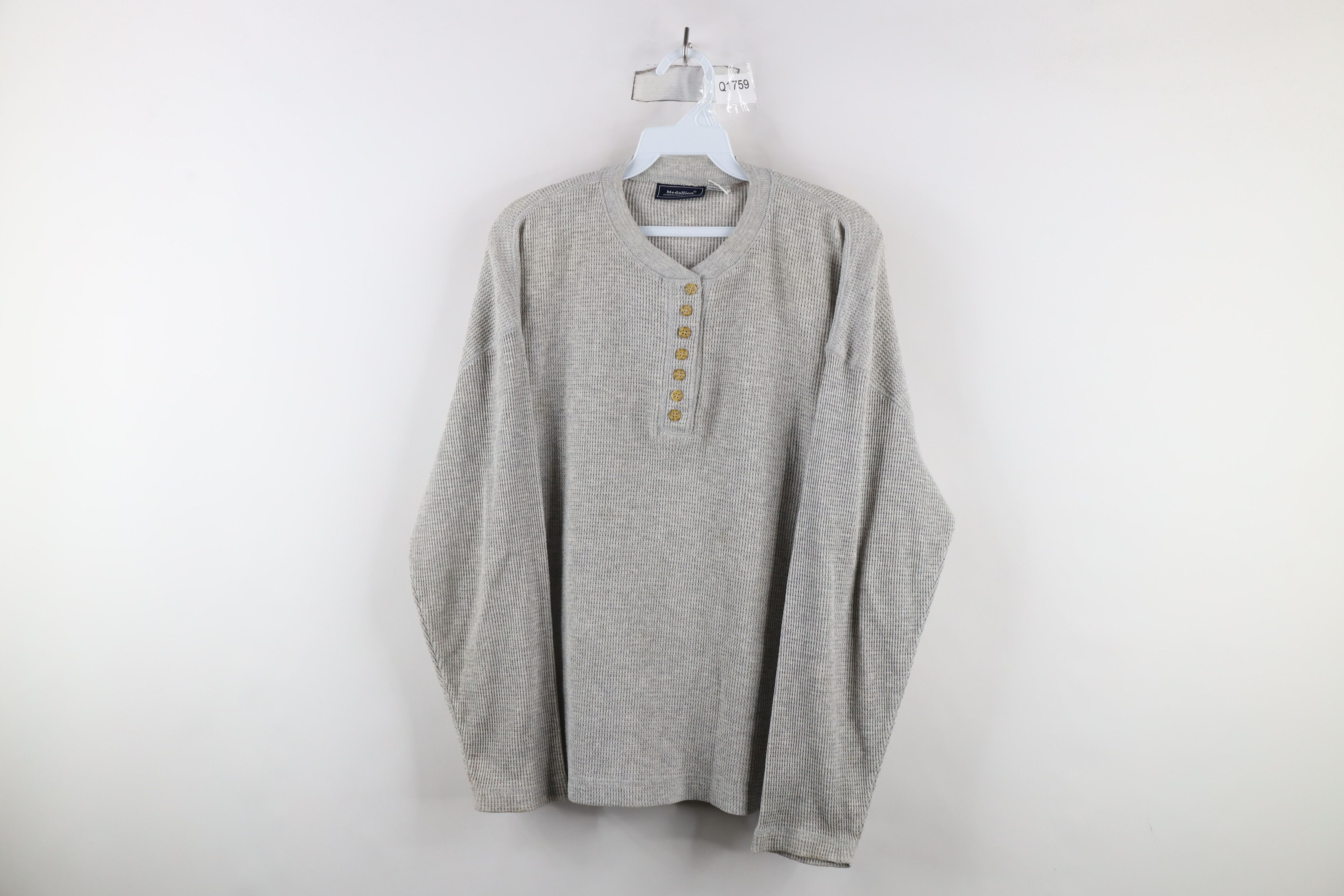 Vintage Vintage 90s Streetwear Thermal Waffle Knit Henley T-Shirt Size L / US 10 / IT 46 - 1 Thumbnail