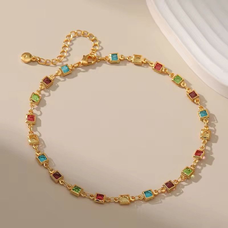 Jewelry Square Wrapped Colored Zircon Anklet Size ONE SIZE - 3 Thumbnail