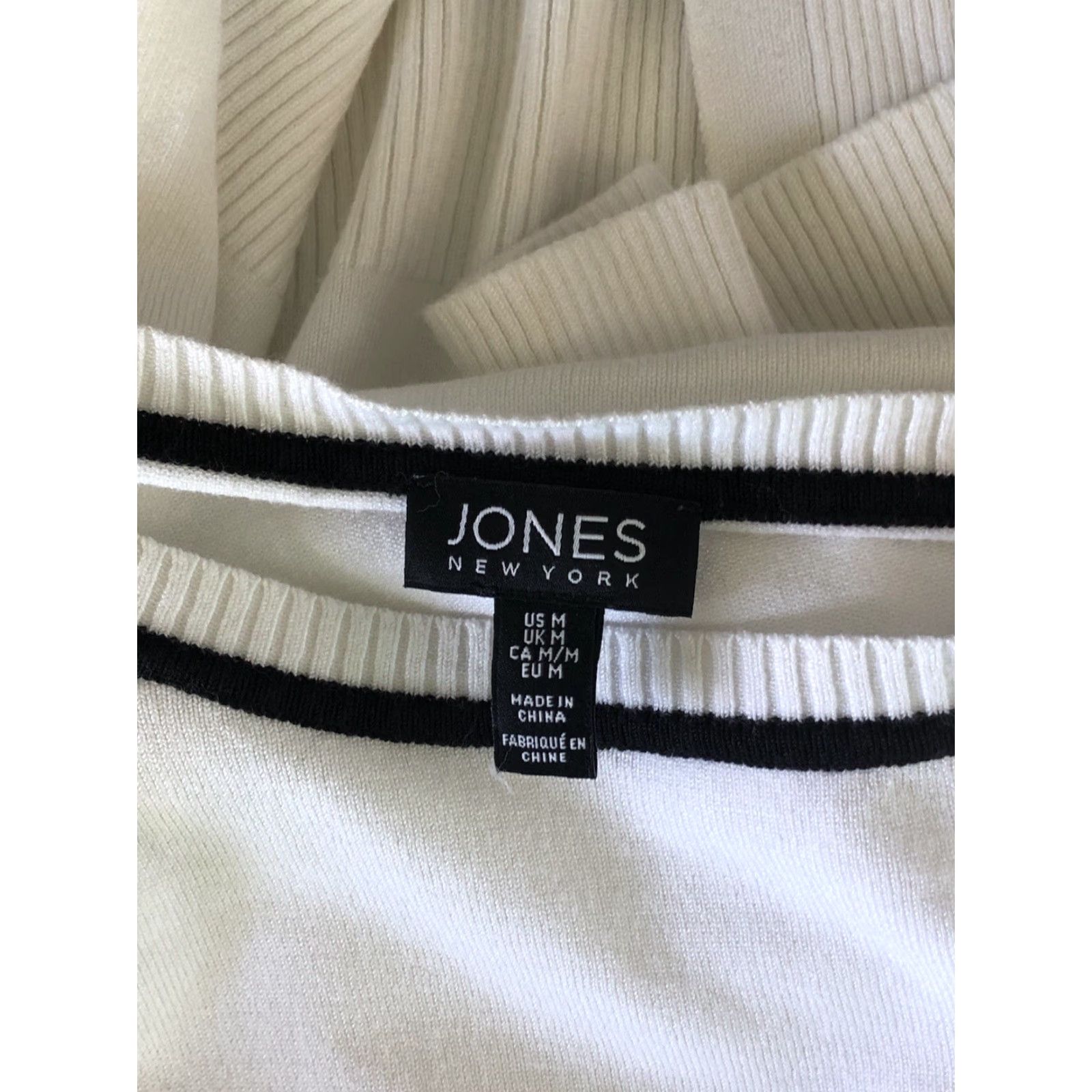 Jones New York Jones New York Pullover Sweater M White/Black Hi-Low 3/4 Sleeve Viscose Knit Classic Womens Size M / US 6-8 / IT 42-44 - 5 Thumbnail