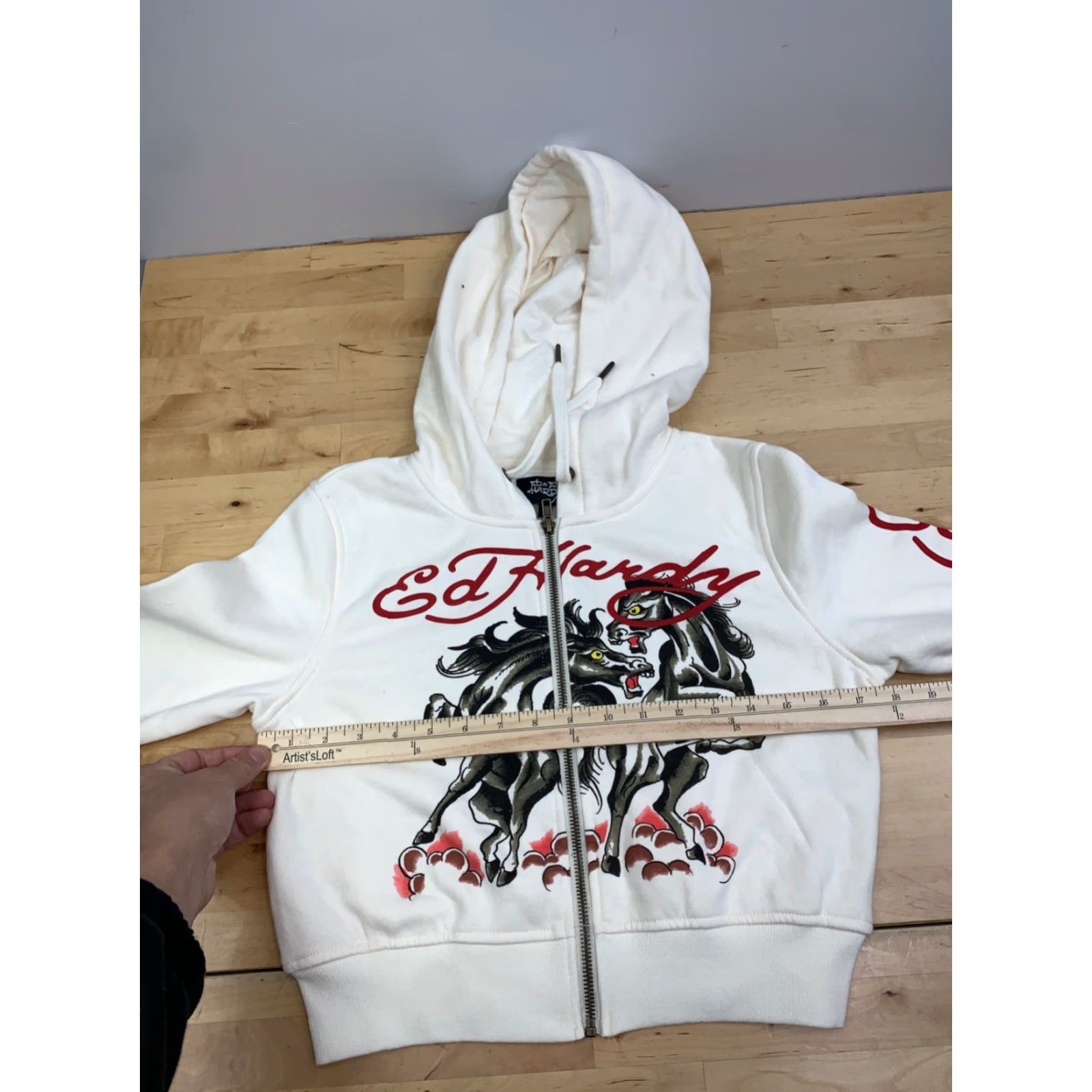 Ed Hardy Ed Hardy Hoodie Womens M Ivory Horse Crop NWT 12690 Size M / US 6-8 / IT 42-44 - 6 Thumbnail