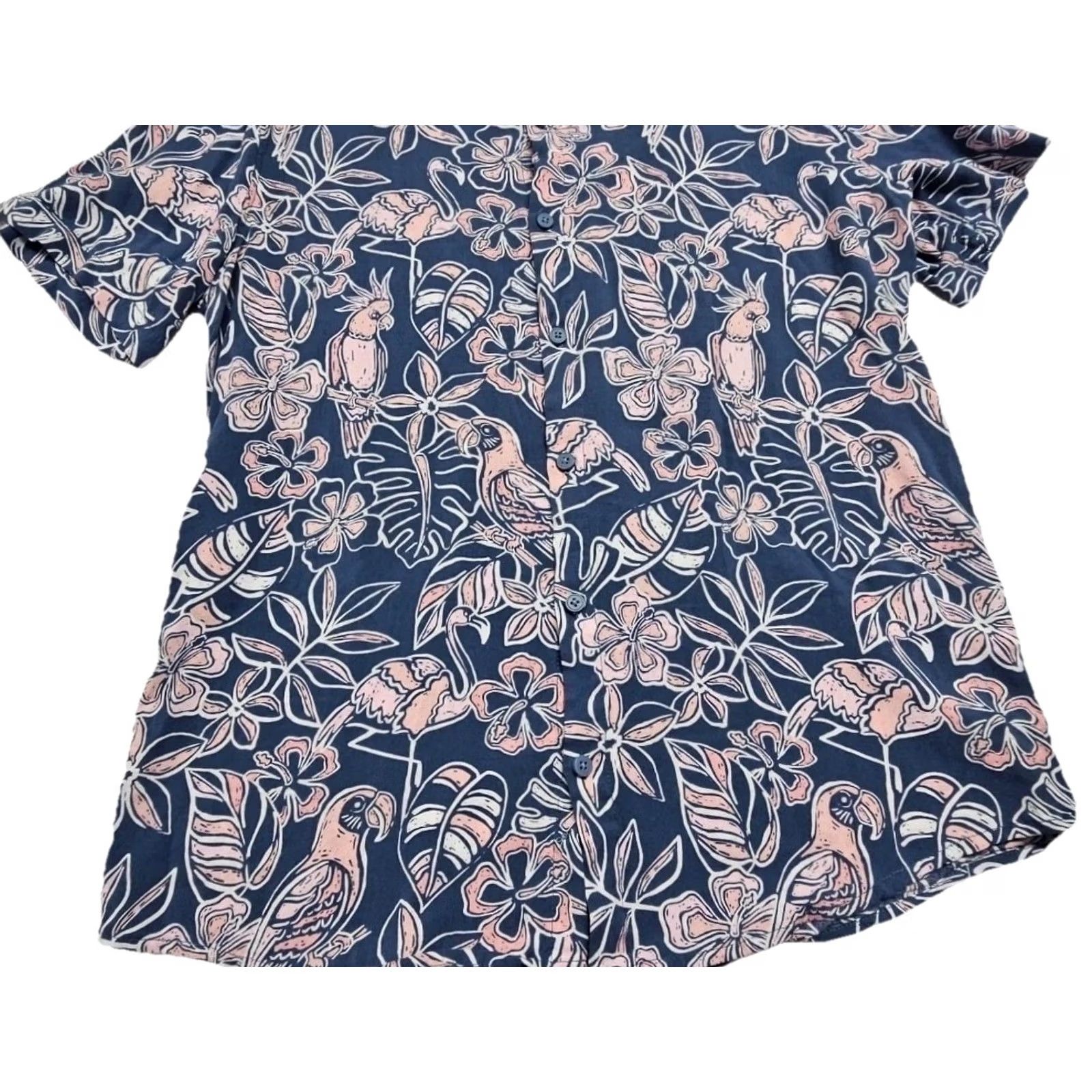 Vintage Surf Style Hawaiian Shirt L Navy Pink Floral Rayon Button Up Aloha Tropical Beach Mens Vintage No Size US L / EU 52-54 / 3 - 4 Thumbnail