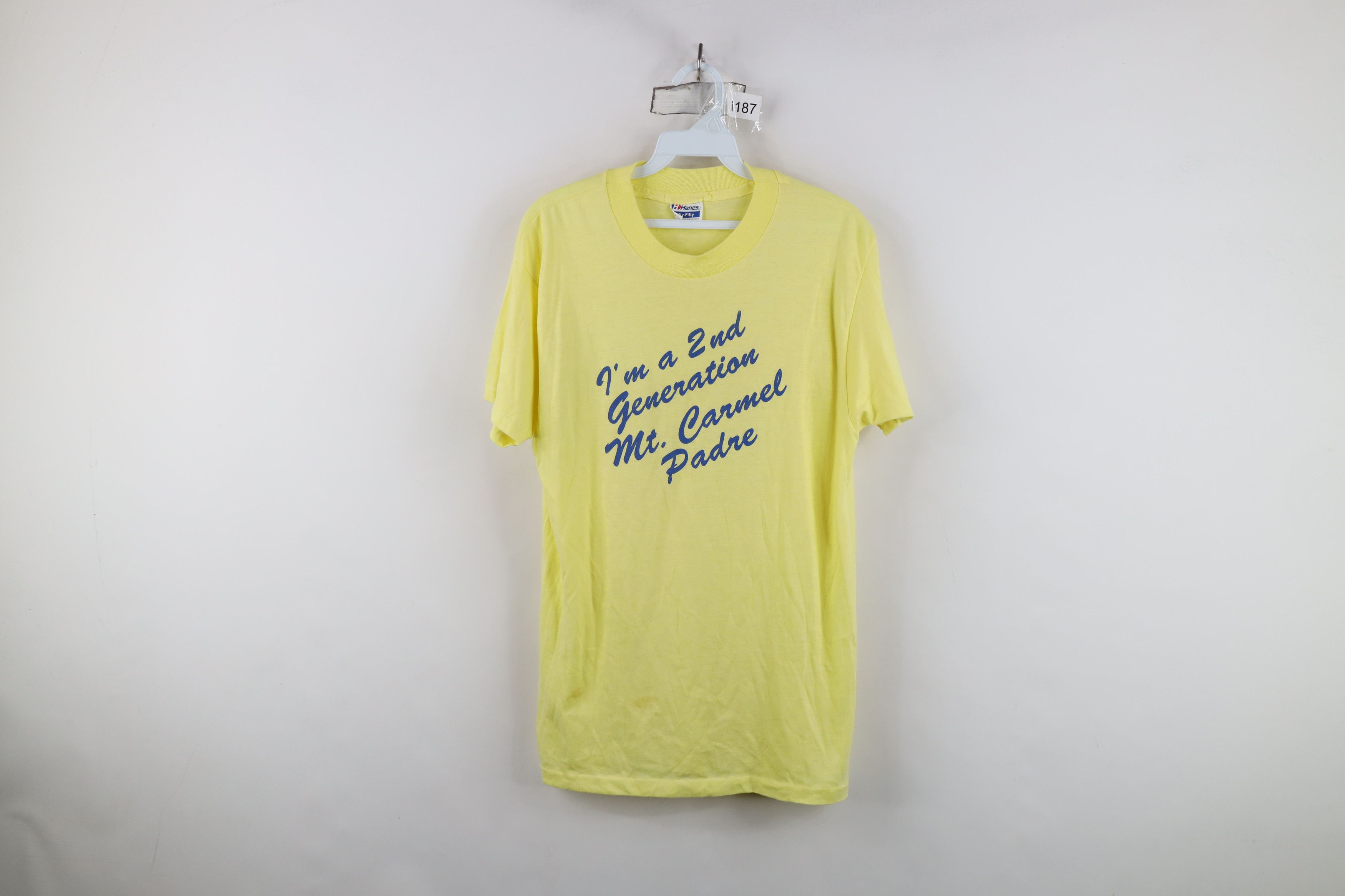 Vintage Vintage 80s Spell Mt Carmel Short Sleeve T-Shirt Yellow USA Size US L / EU 52-54 / 3 - 1 Thumbnail