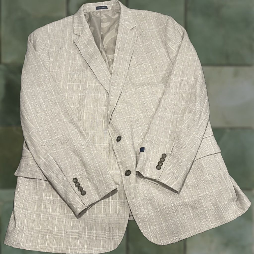 Stafford STAFFORD Linen Blend Slim Fit Blazer Brown Plaid Men Size 52R Size 52R - 1 Thumbnail