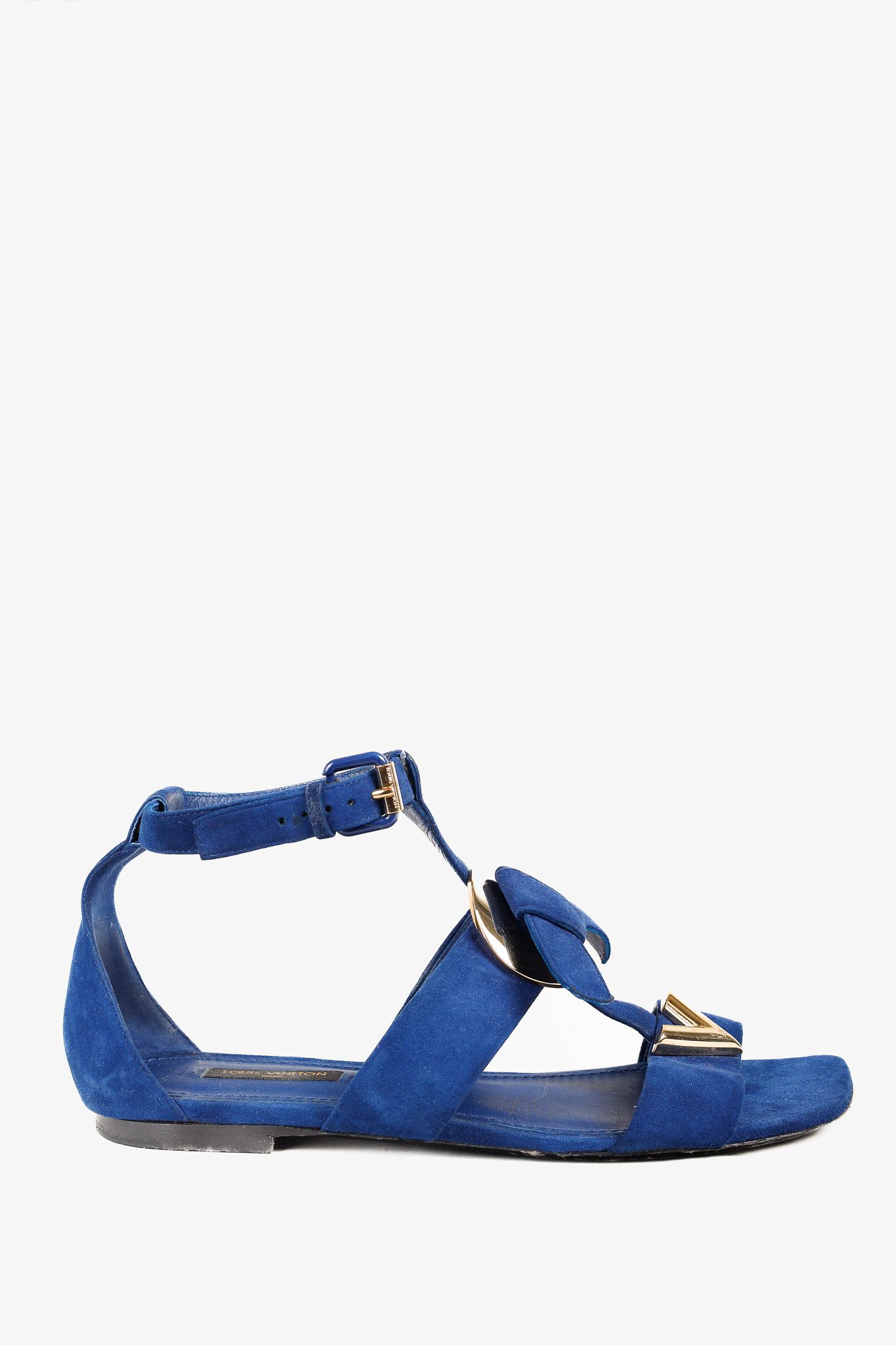 Louis Vuitton Louis Vuitton Gold-Medallion Blue Suede Knot Flat Sandals Size US 6.5 / IT 36.5 - 2 Thumbnail