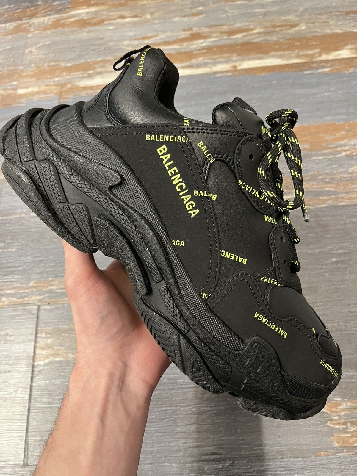 image of Balenciaga Triple S All Over Logo Green Shoes, Men's (Size 10)