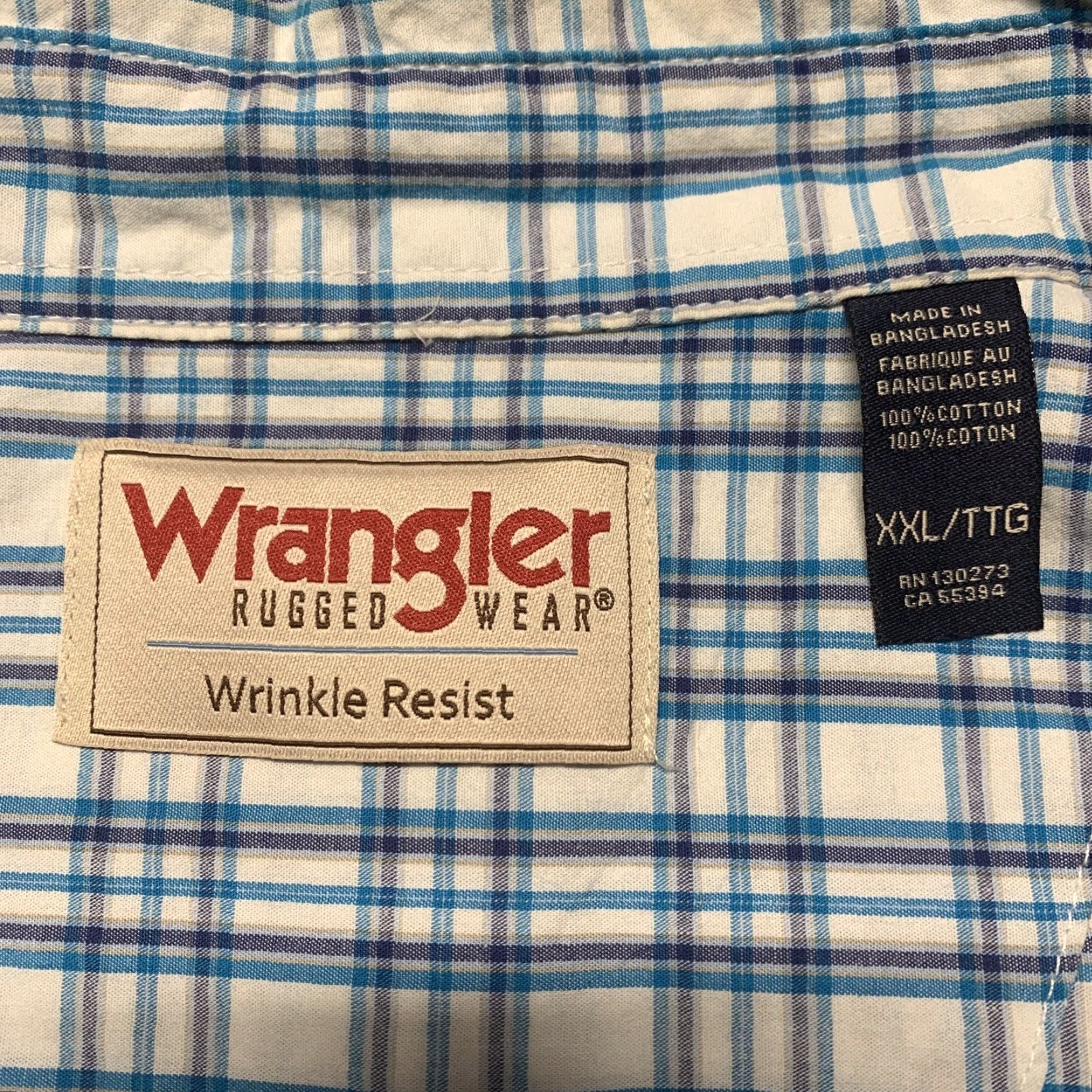 Wrangler Wrangler Western Shirt Short Sleeve Mens 2XL Blue White Plaid Button Down Size US XXL / EU 58 / 5 - 3 Thumbnail