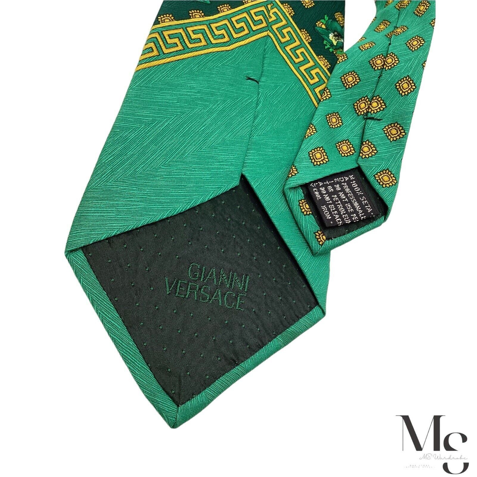 Versace GIANNI VERSACE Green Baroque With Flower Silk Tie Made In It Size ONE SIZE - 7 Thumbnail