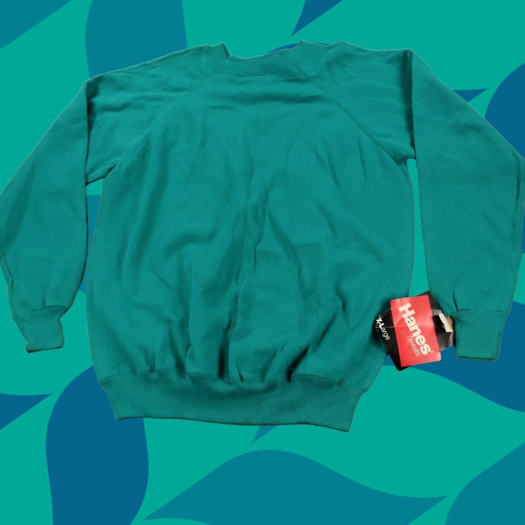 Hanes VINTAGE HANES USA MADE sweatshirt XL teal turquoise 80s 90s Mens Size US XL / EU 56 / 4 - 1 Thumbnail
