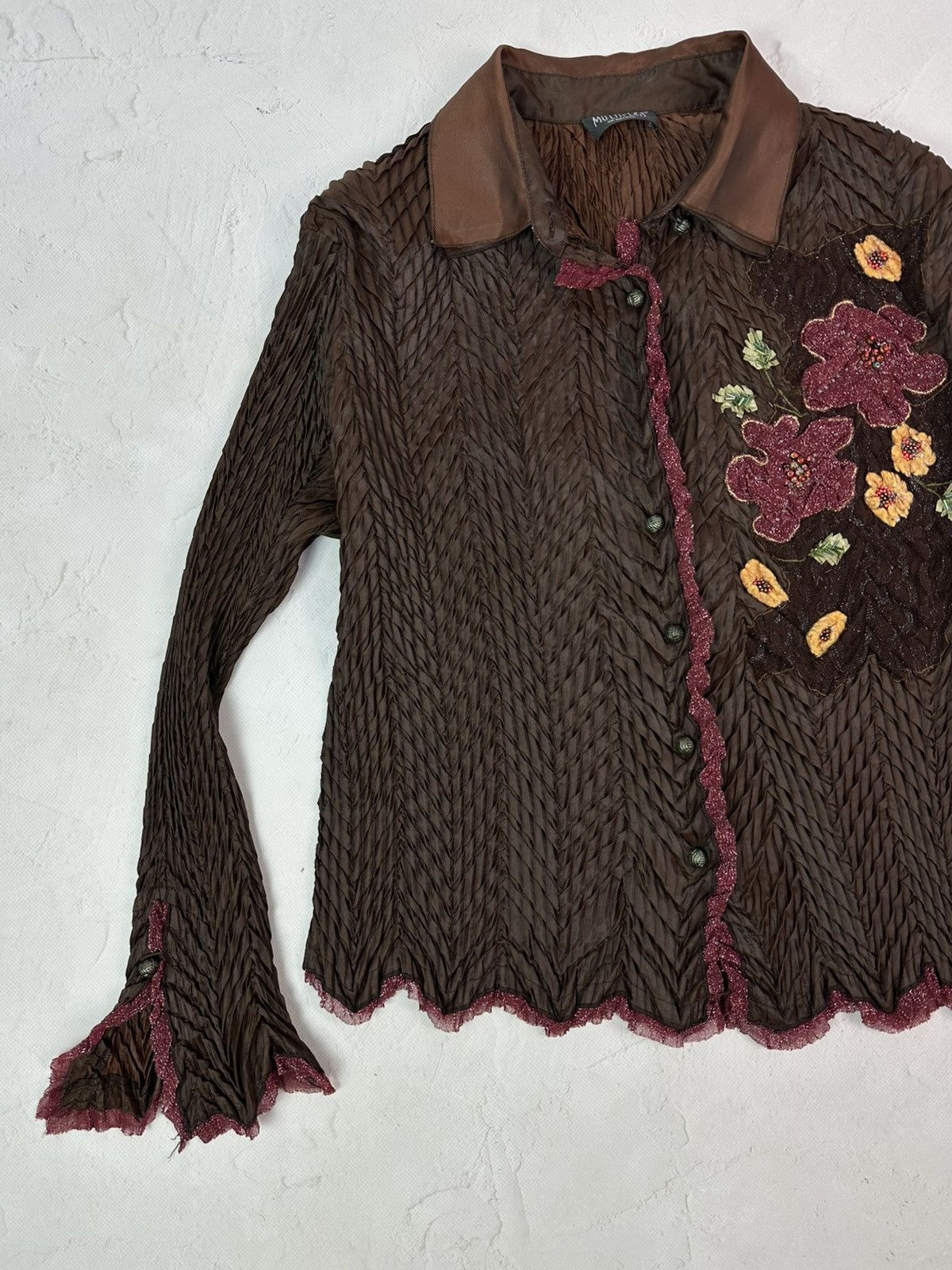 Vintage Vintage Pleated Brown Long Sleeve Shirt Size M / US 6-8 / IT 42-44 - 2 Thumbnail