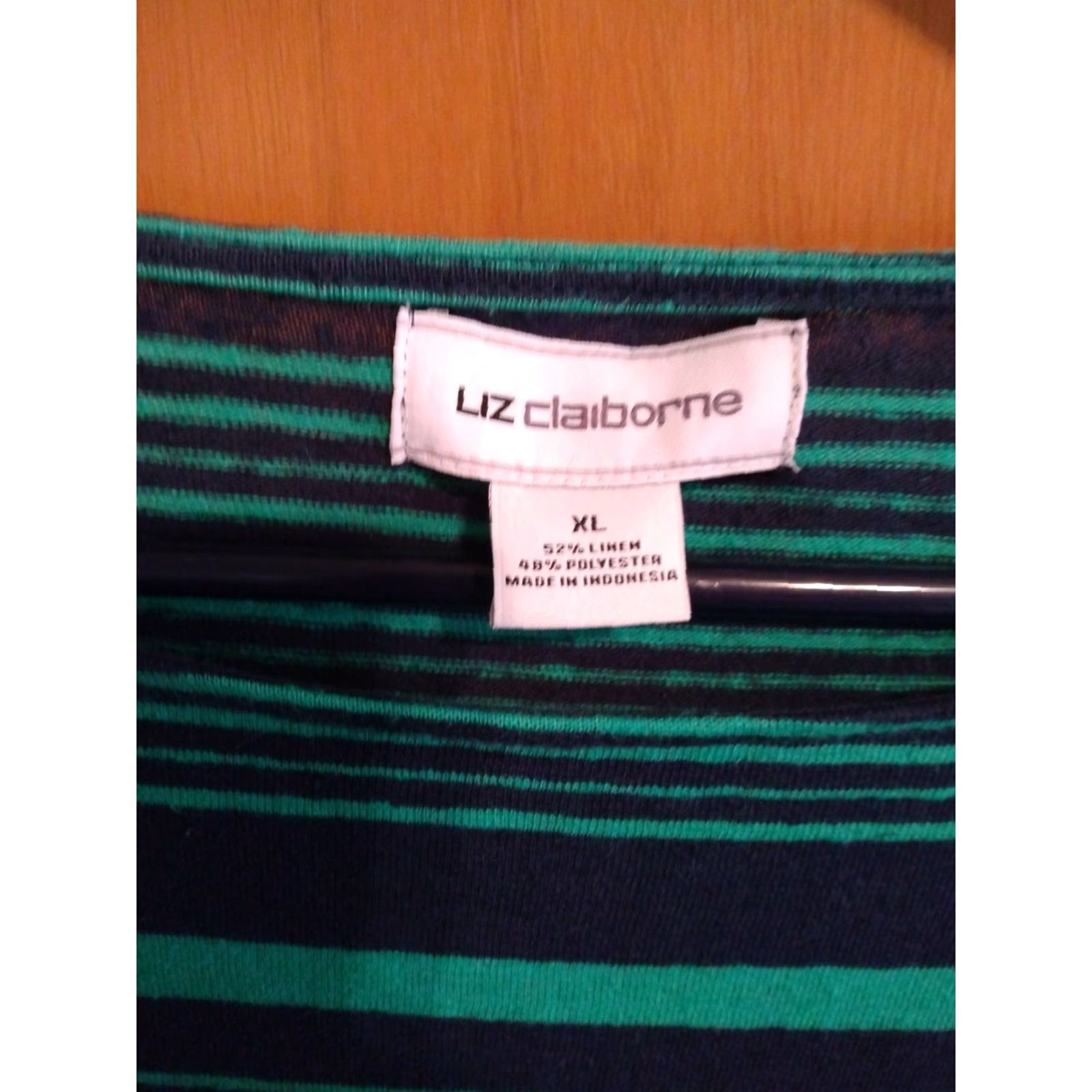 Liz Claiborne Liz Claiborne Blouse Shirt Green Blue Linen/Poly Blend M SS Summer 40" chest Womens Size M / US 6-8 / IT 42-44 - 2 Thumbnail