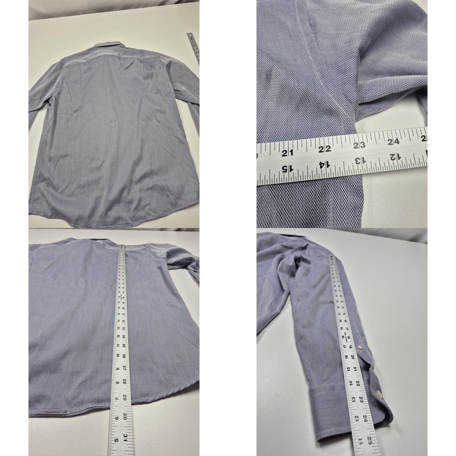 Eton EtonDress Shirt Mens 16.5 34/35 Blue Herringbone Point Collar Classic Fit Size 46R - 8 Thumbnail