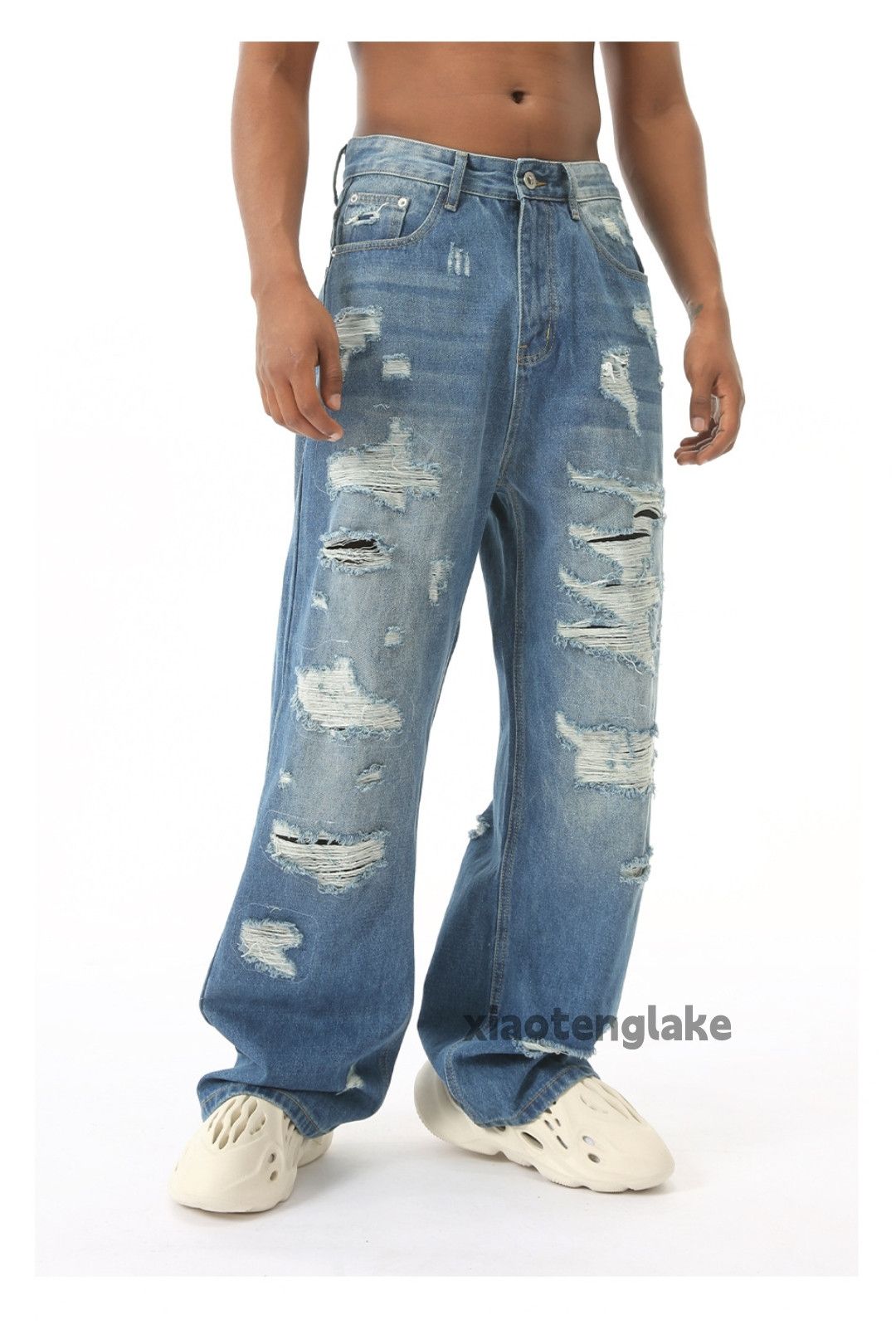 Jean Unisex washed faded loose baggy skate hiphop jeans Size US 32 / EU 48 - 2 Thumbnail