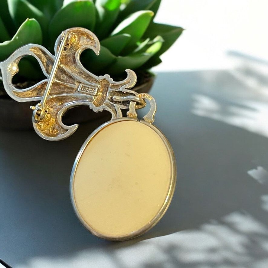 Unknown London Sterling Silver Porcelain Rose Fur Elise Brooch Pin Pendant Size ONE SIZE - 4 Thumbnail