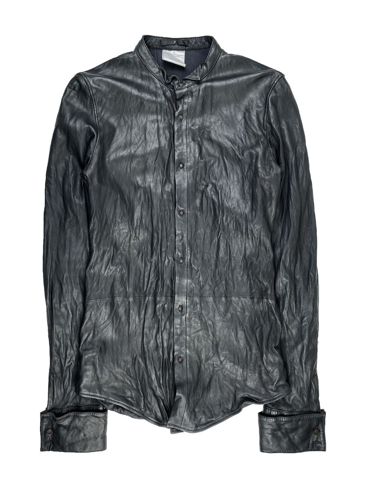 Pre-owned Julius Aw04  Wrinkled Sheep Leather Shirt Jacket In Black