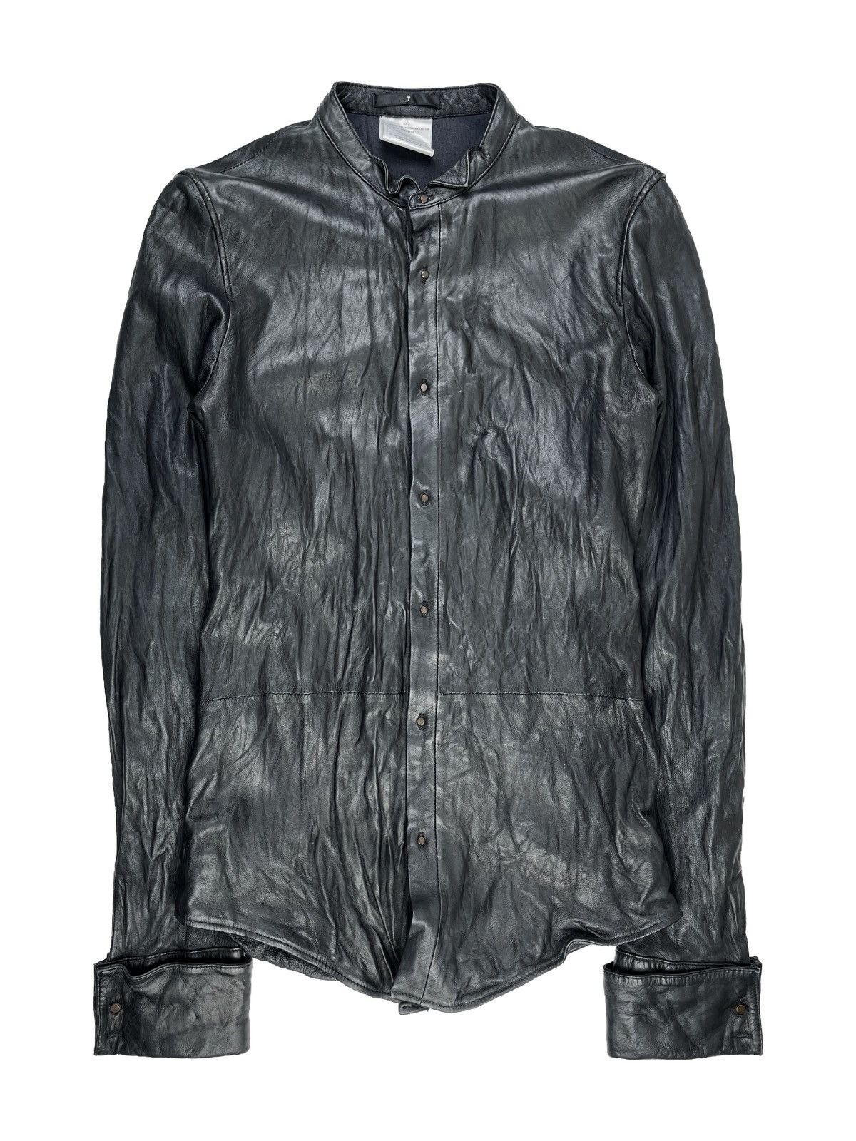 image of Aw04 Julius Wrinkled Sheep Leather Shirt Jacket in Black, Men's (Size Small)