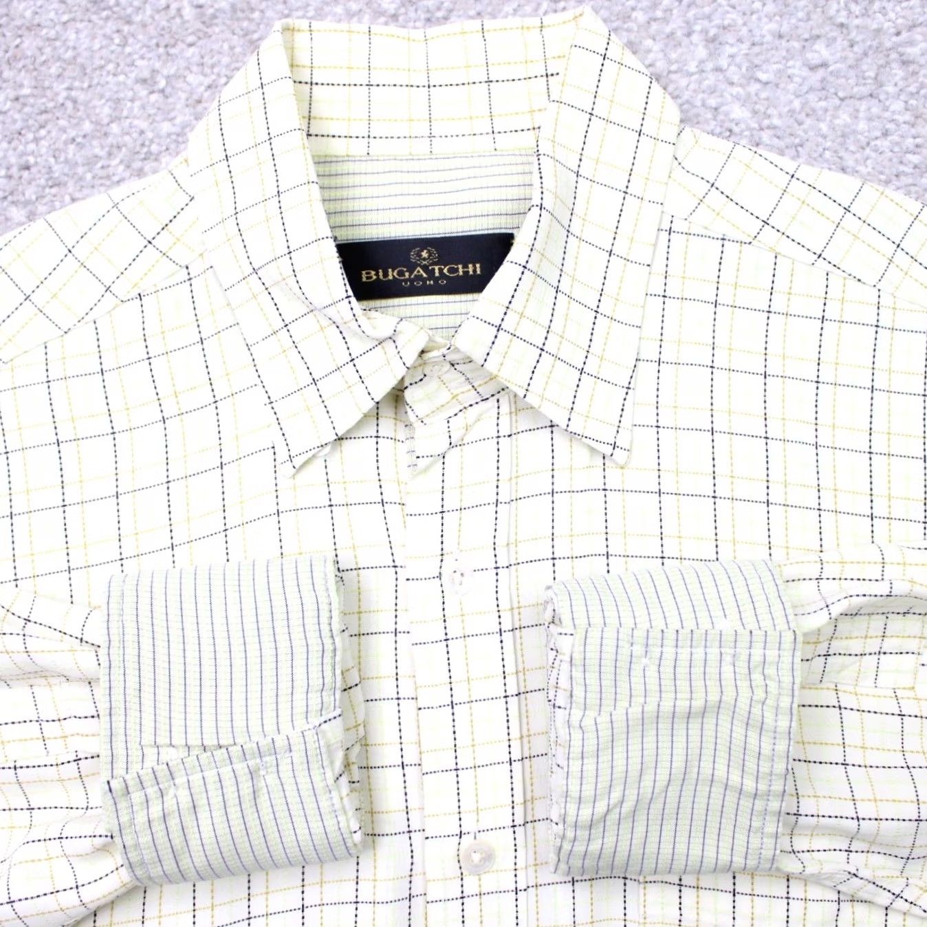 BUGATCHI Bugatchi Uomo Shirt Mens Large Yellow Check Modal Rayon/Poly Blend Long Sleeve Button-Up Casual Business Size US L / EU 52-54 / 3 - 2 Thumbnail