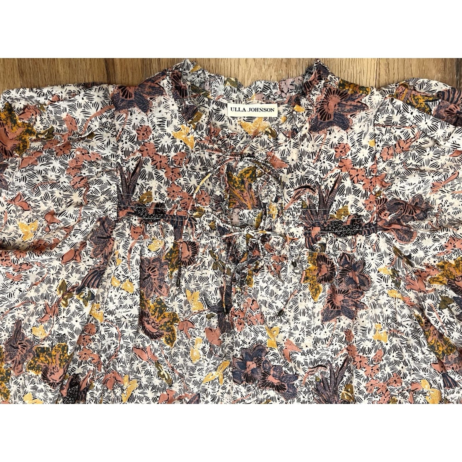 Ulla Johnson Ulla Johnson Blouse V-Neck Puff Sleeve Tiered Ruffles Tie Front Multicolor Floral Casual Womens Size 4 Size S / US 4 / IT 40 - 2 Thumbnail