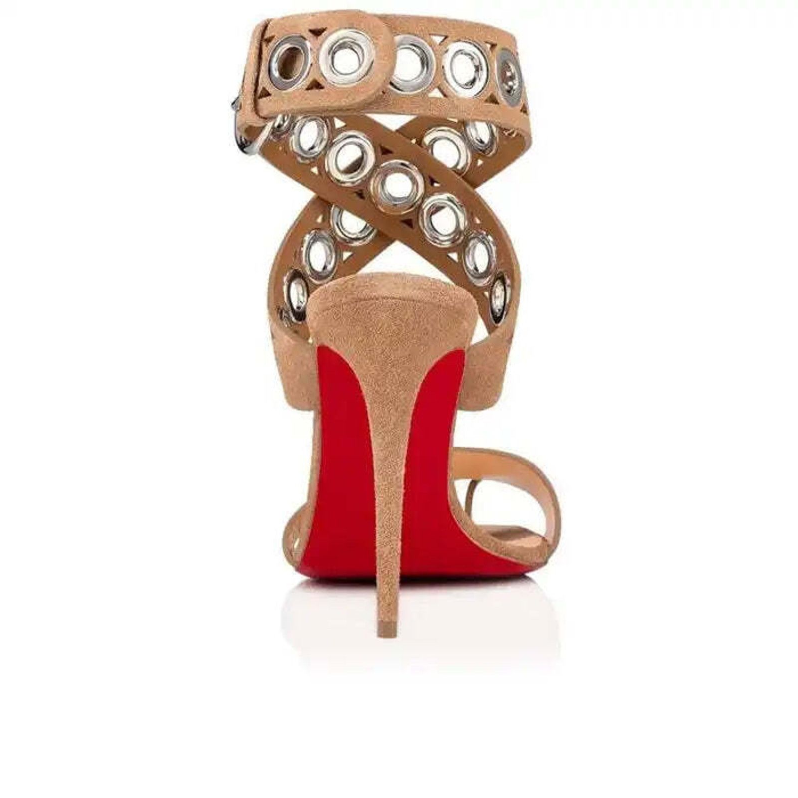 Christian Louboutin Sandaclou 100 Lionne Beige Suede Strap Sandal Heel Pump 40 Size US 10 / IT 40 - 10 Thumbnail