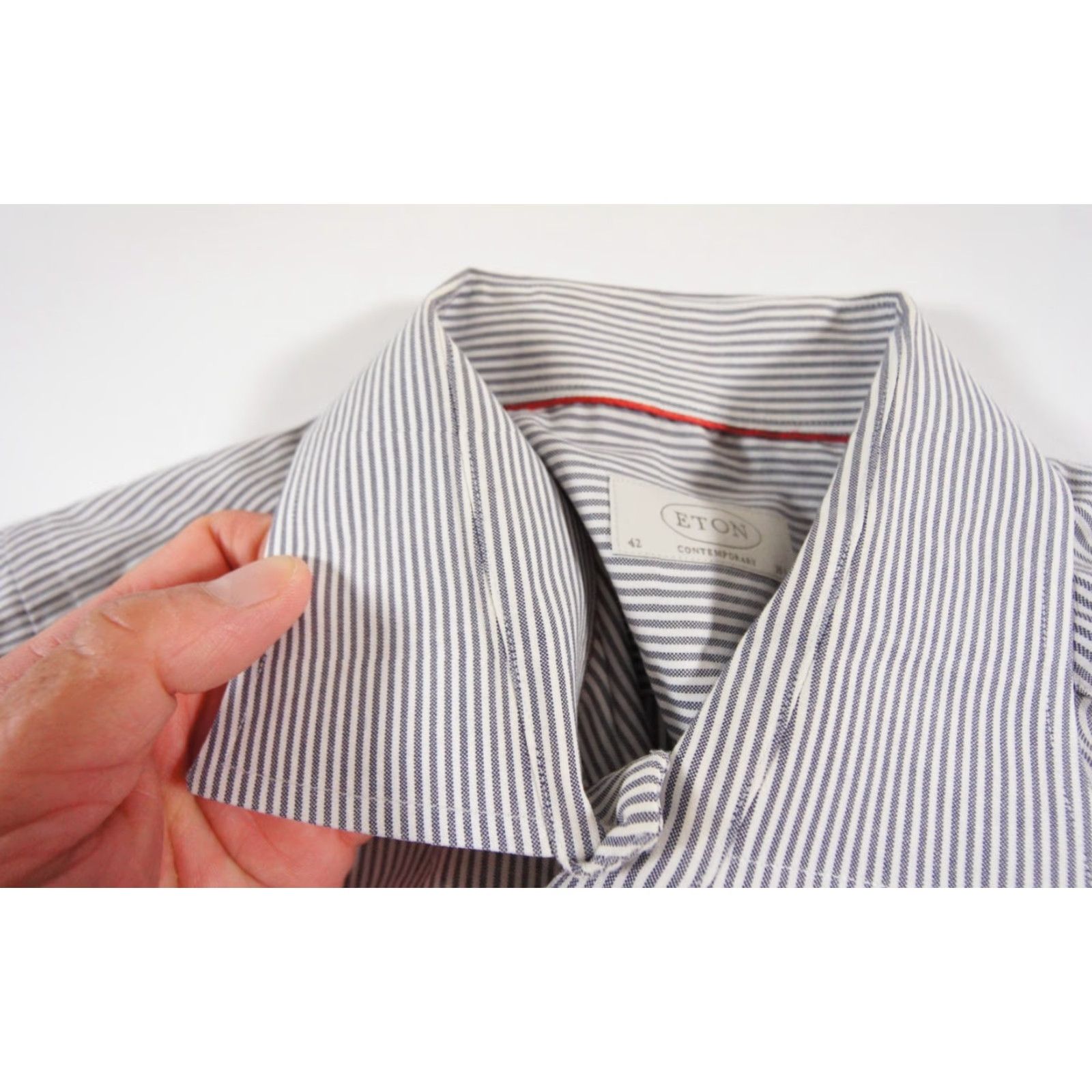 Eton VINTAGE ETON Men's Shirt Long Sleeve Button Up Gray Cotton Business Casual Formal 42 Size 42R - 5 Thumbnail