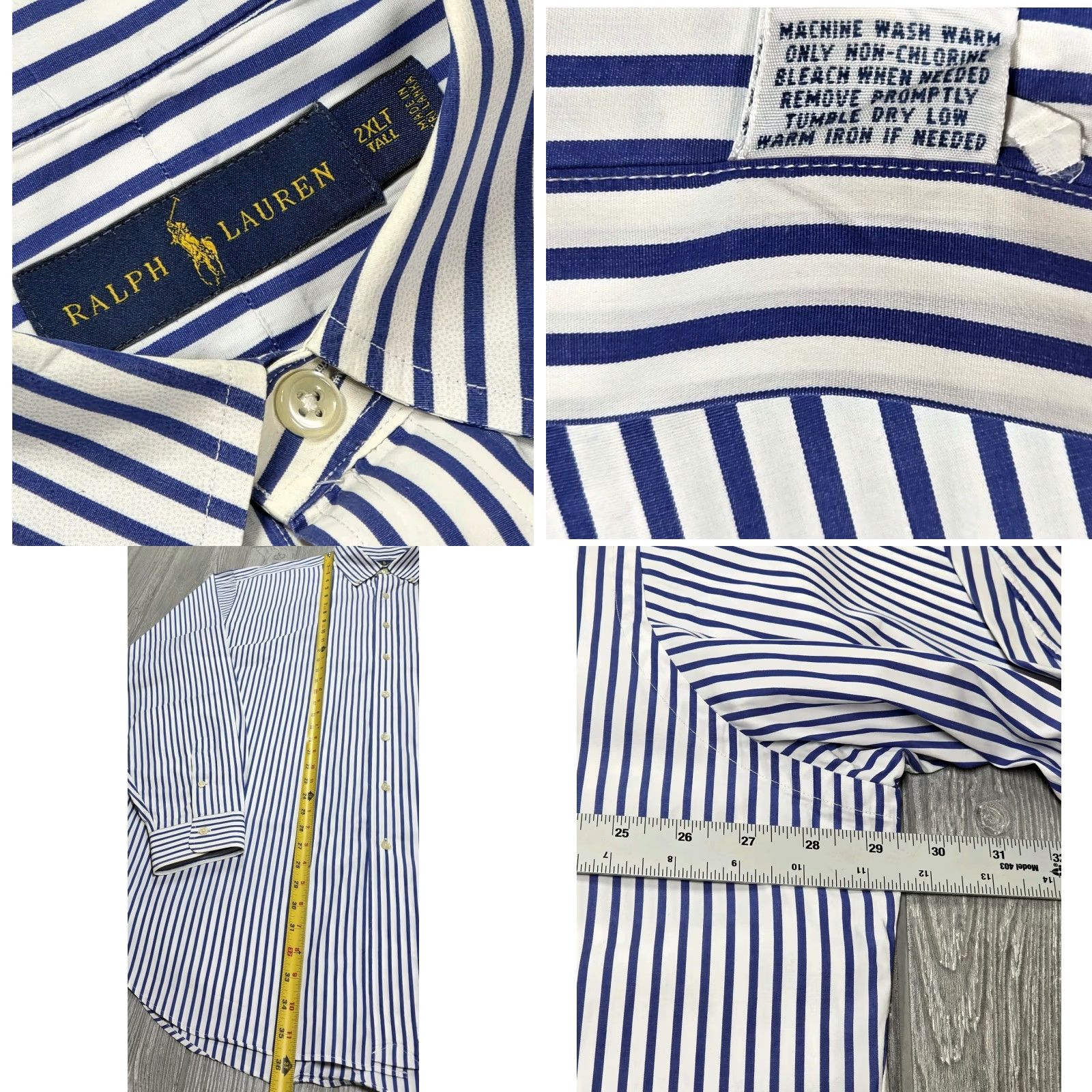 Polo Ralph Lauren Ralph Lauren Polo Long Sleeve Shirt 2XLT Blue White Stripe Bengal Poplin OCBD Button-Up Mens Size US XXL / EU 58 / 5 - 8 Thumbnail