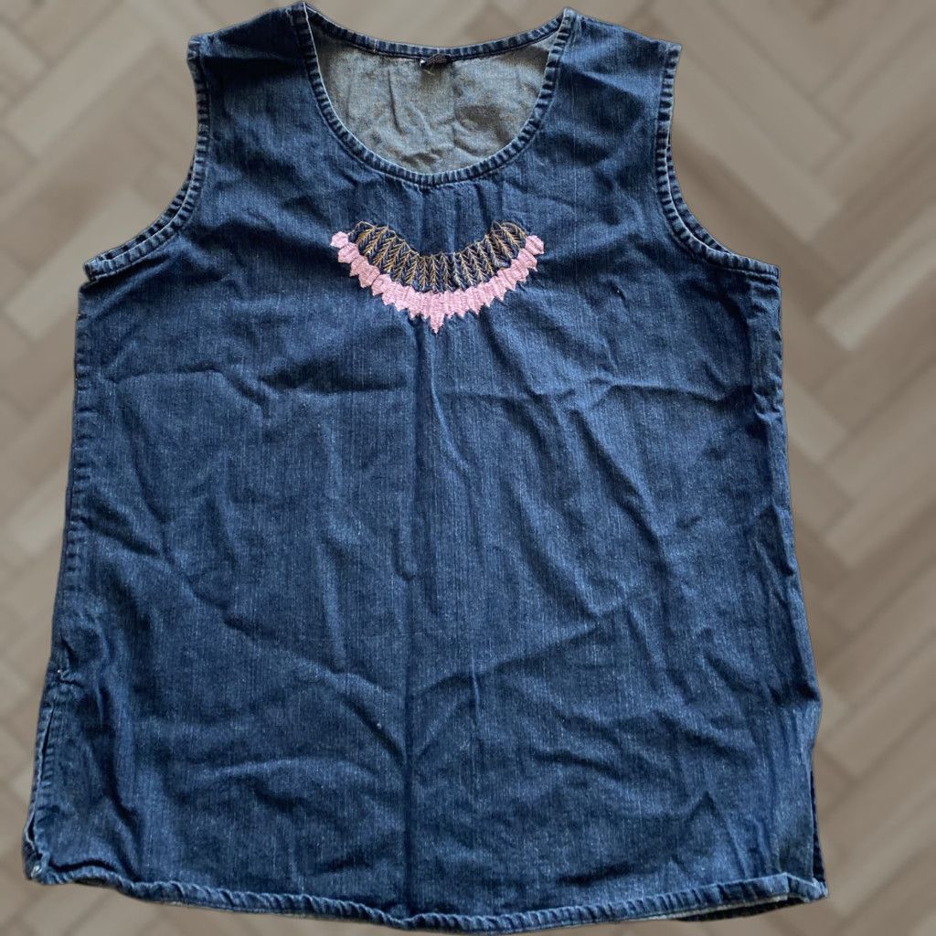 Denime Denim Tank Top Blue Raw Hemline Women's Juniors Size M Cropped Cotton Blend Fringe Tank Top Women M Blue Denim Size M / US 6-8 / IT 42-44 - 1 Thumbnail
