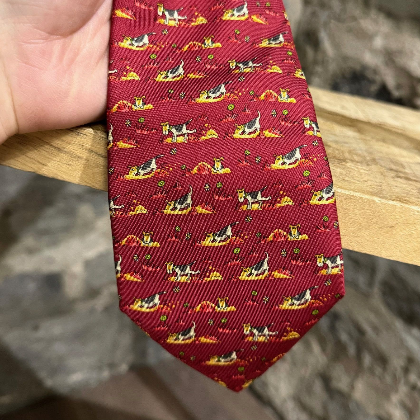 Salvatore Ferragamo Salvatore Ferragamo Dogs Prints Red Silk Tie Size ONE SIZE - 2 Thumbnail